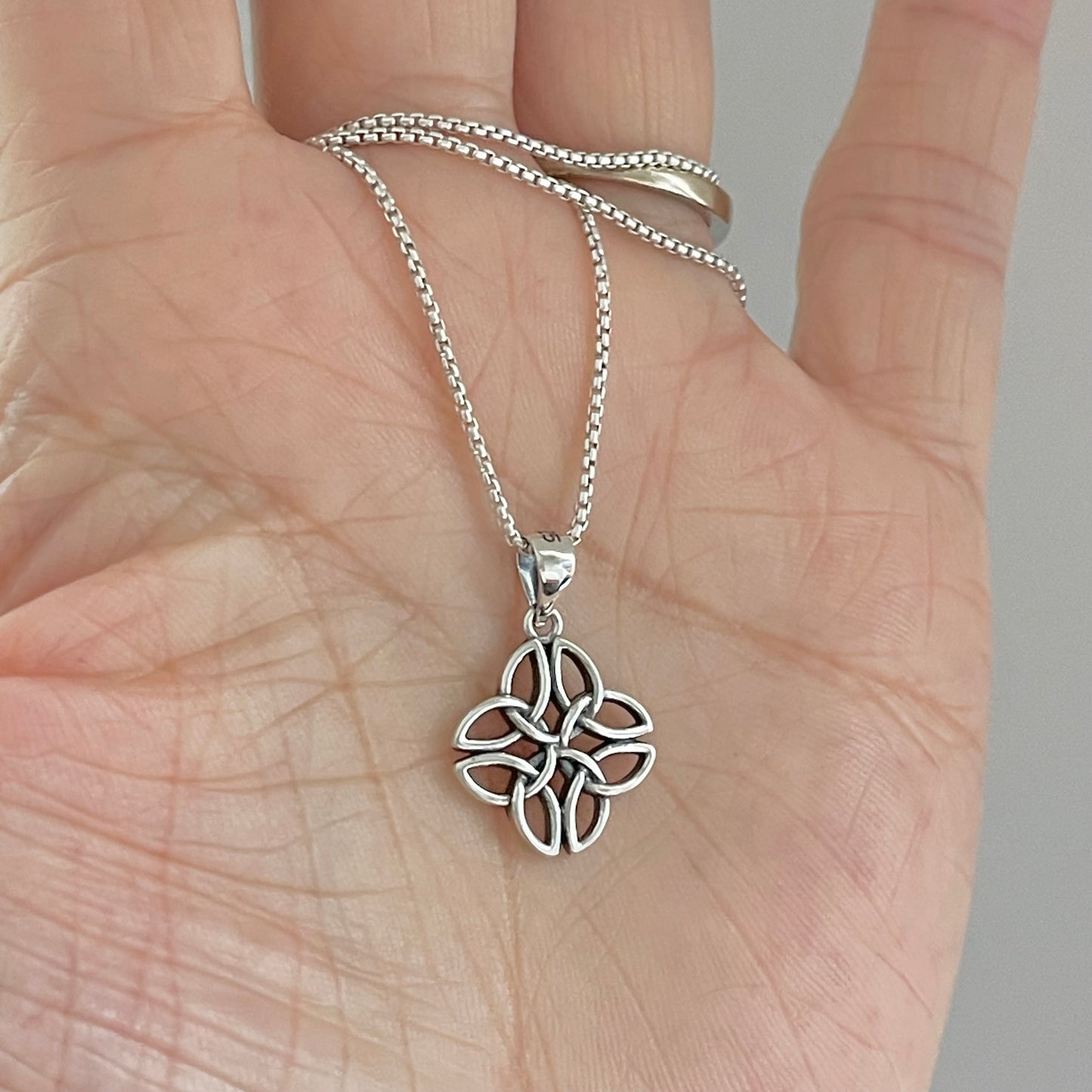 Sterling Silver Quadruple Triquetra Necklace, Celtic Knots Necklace, Trinity Silver Necklace