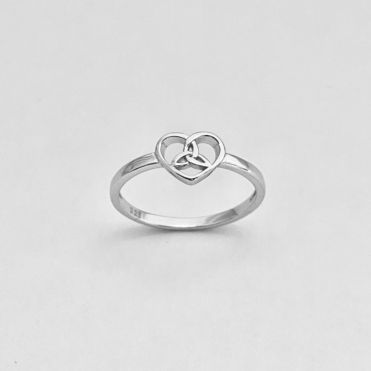 Sterling Silver Small Triquetra Heart Ring, Minimalist Trinity Celtic Rings