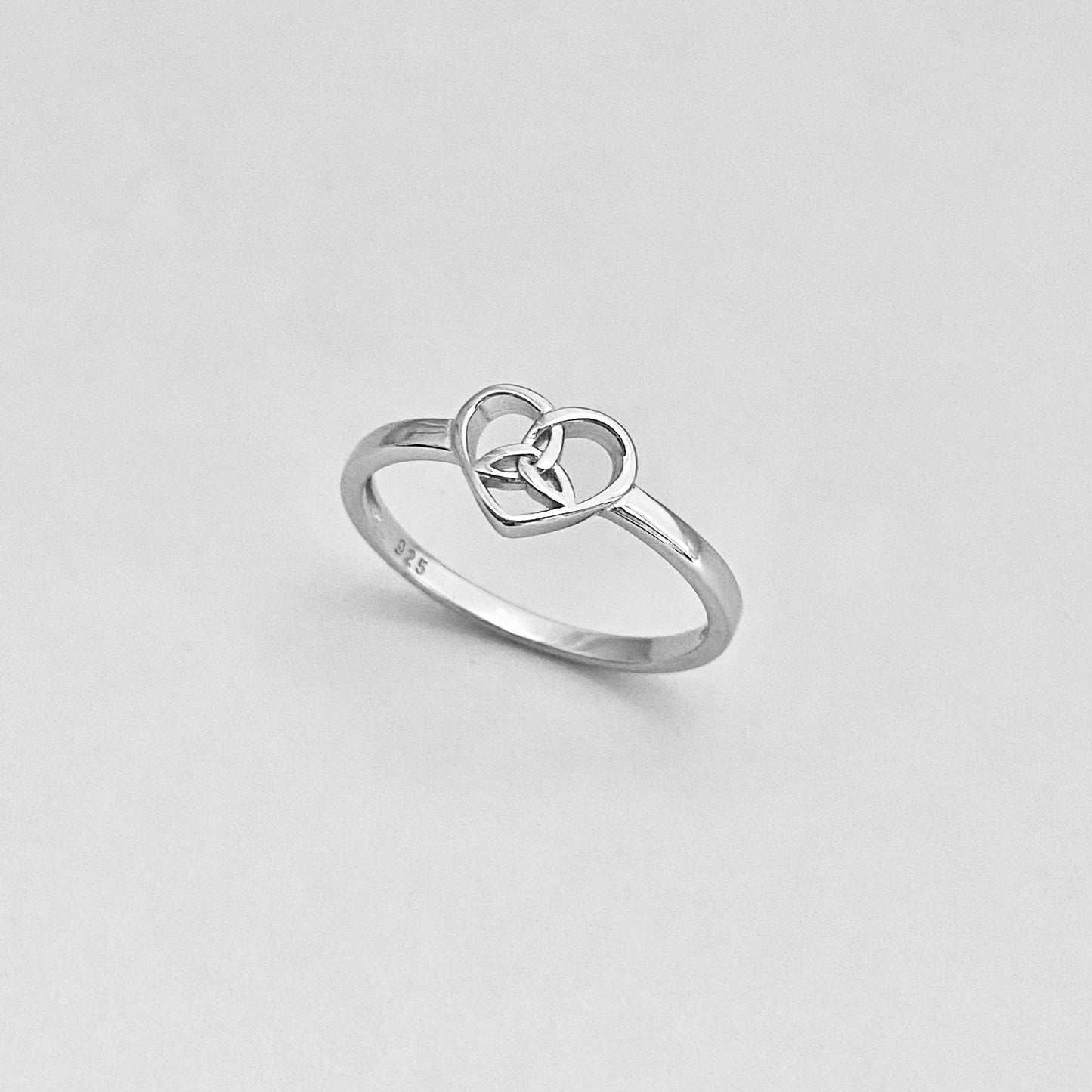 Sterling Silver Small Triquetra Heart Ring, Minimalist Trinity Celtic Rings