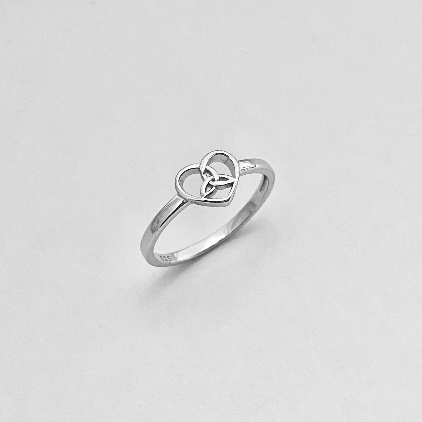 Sterling Silver Small Triquetra Heart Ring, Minimalist Trinity Celtic Rings