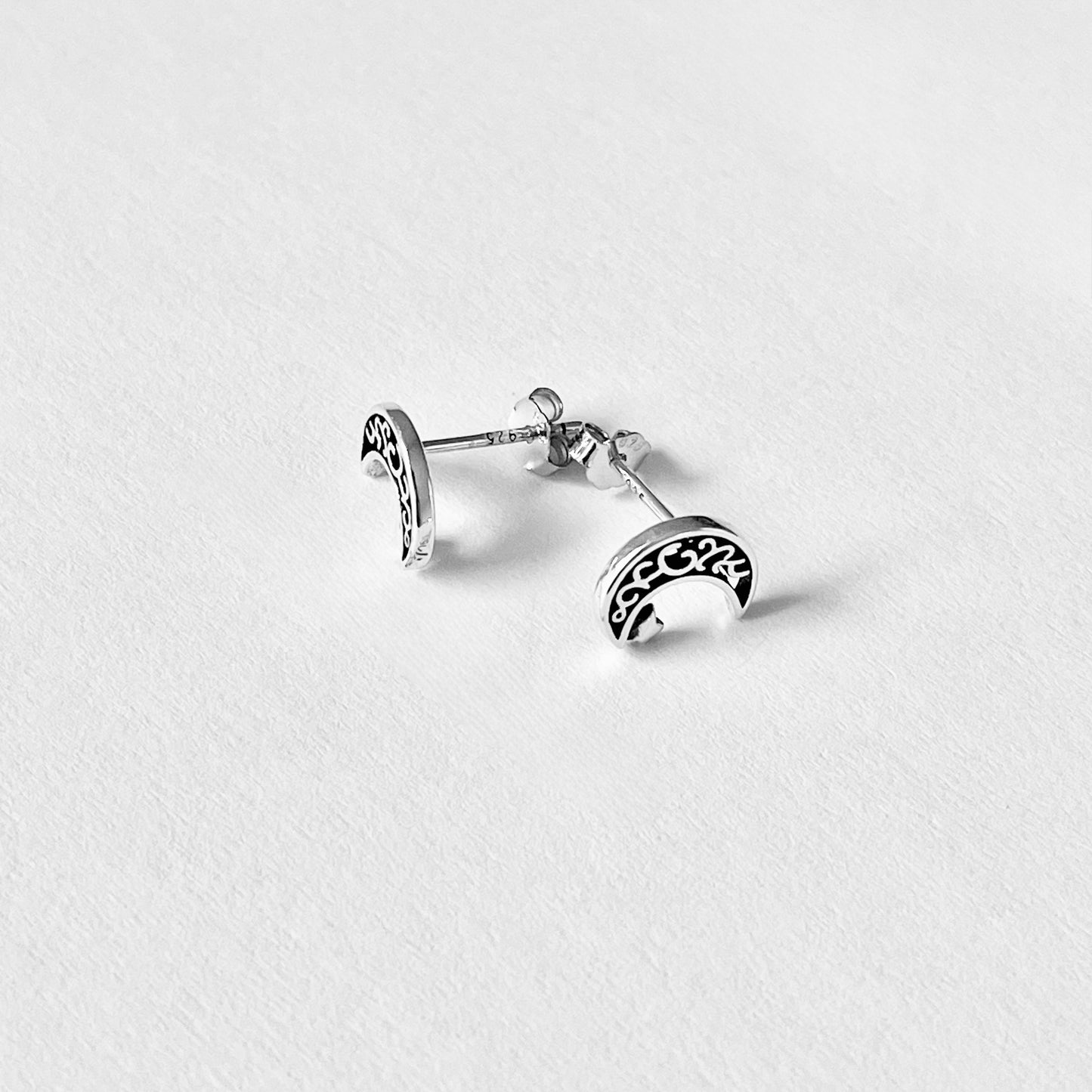 Sterling Silver Little Star and Filigree Crescent Moon Earring, Celestial Stud Silver Earrings