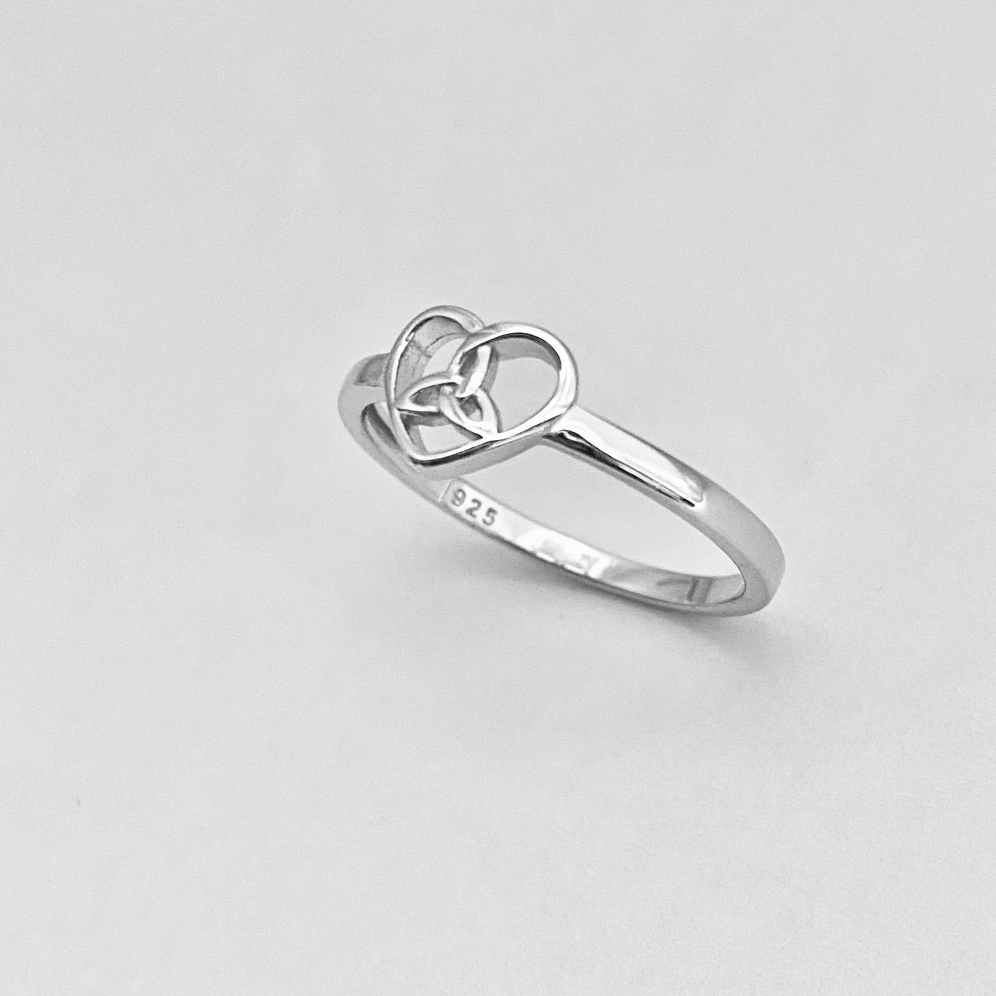 Sterling Silver Small Triquetra Heart Ring, Minimalist Trinity Celtic Rings