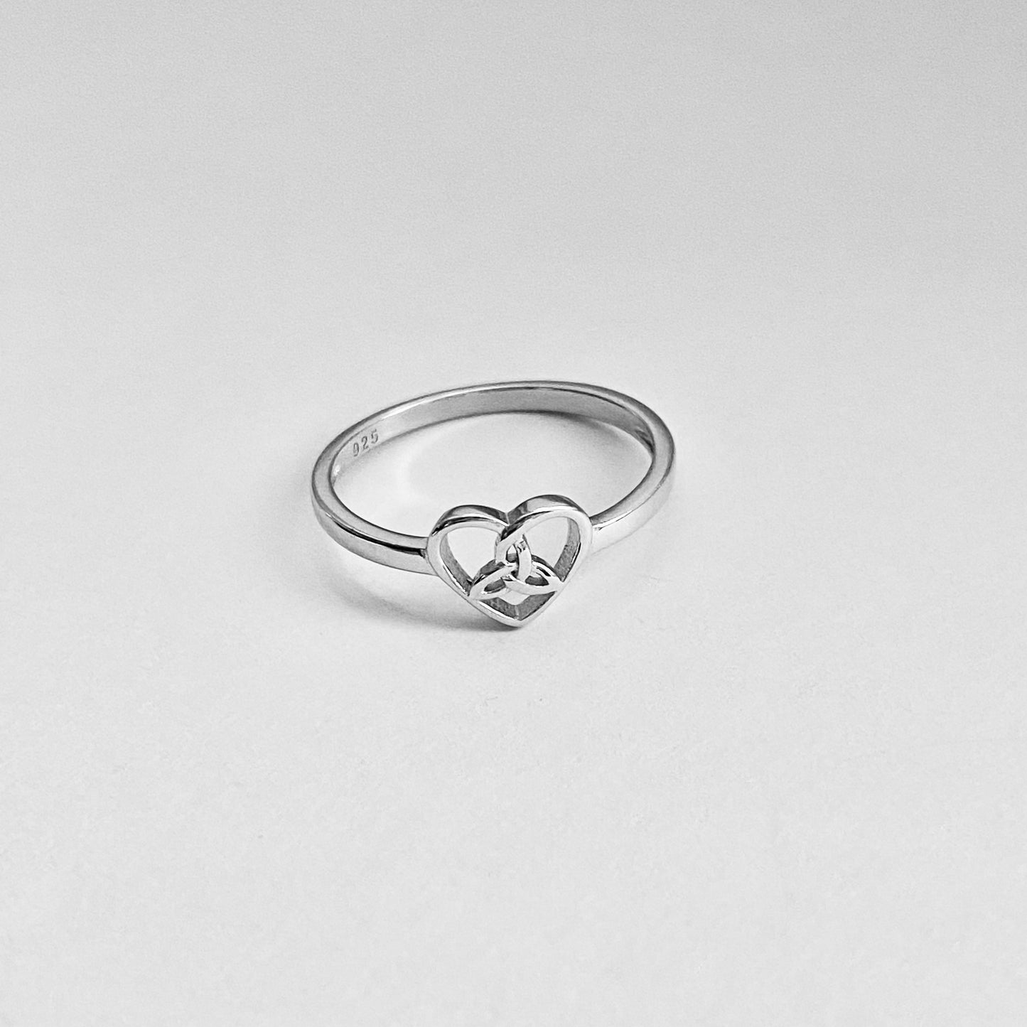 Sterling Silver Small Triquetra Heart Ring, Minimalist Trinity Celtic Rings