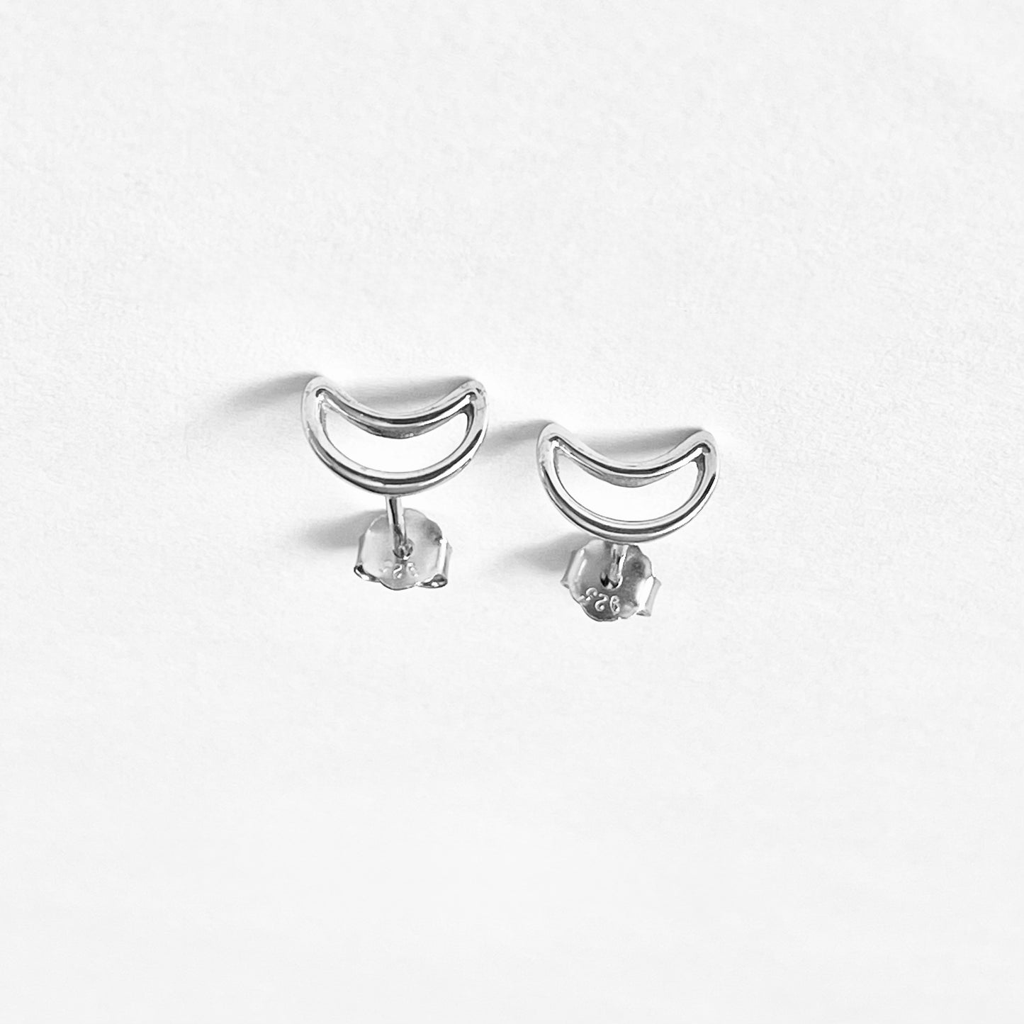 Sterling Silver Small Open Crescent Moon Earring, Celestial Stud Silver Earrings