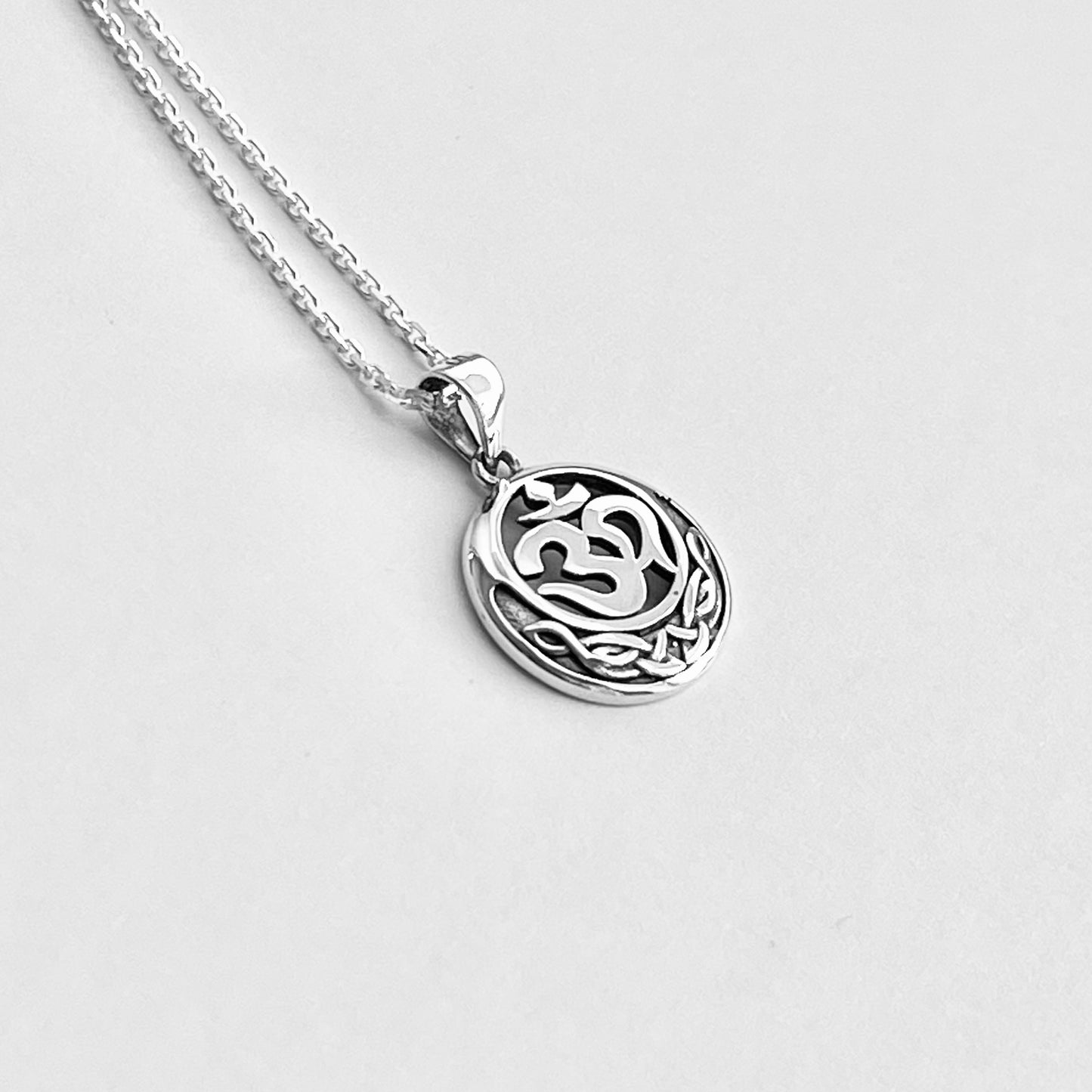 Sterling Silver Small Celtic OM Necklace, Yoga Chains, Religious Silver Necklaces