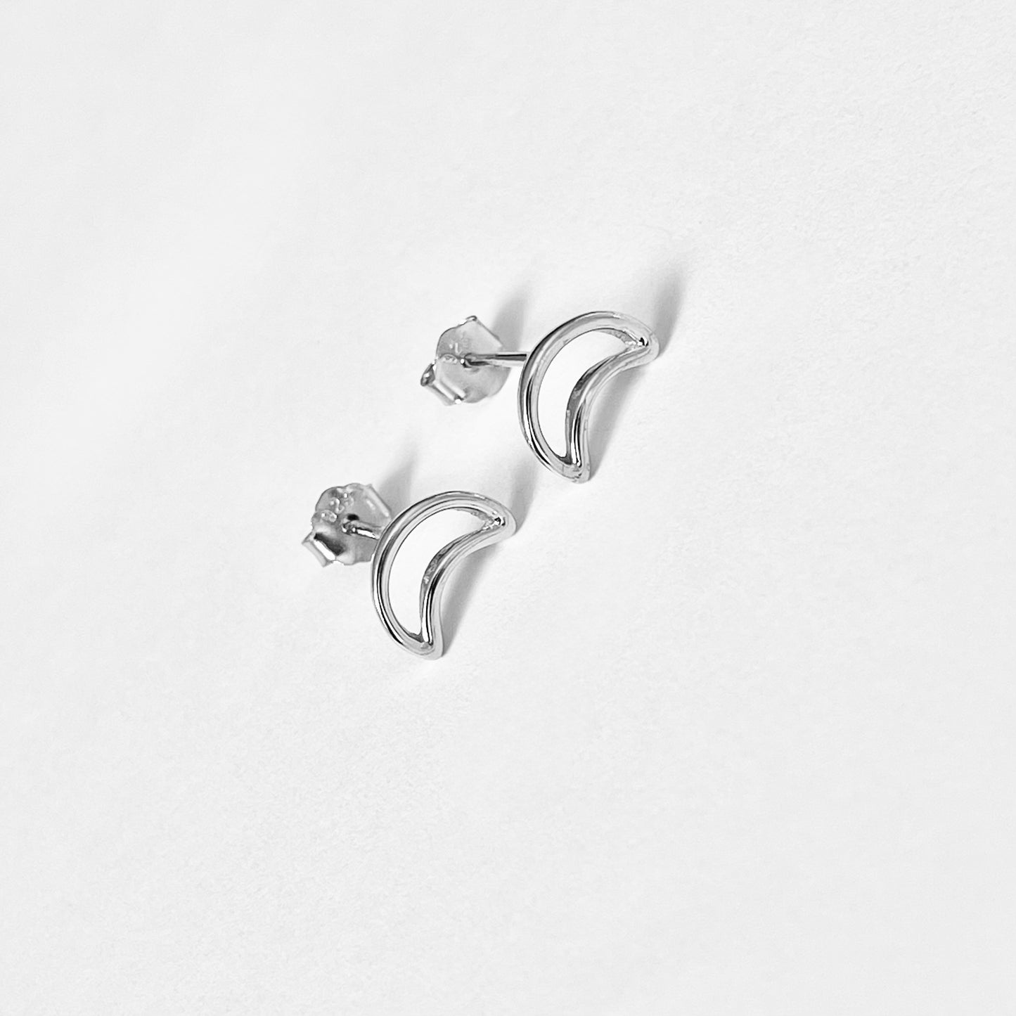 Sterling Silver Small Open Crescent Moon Earring, Celestial Stud Silver Earrings