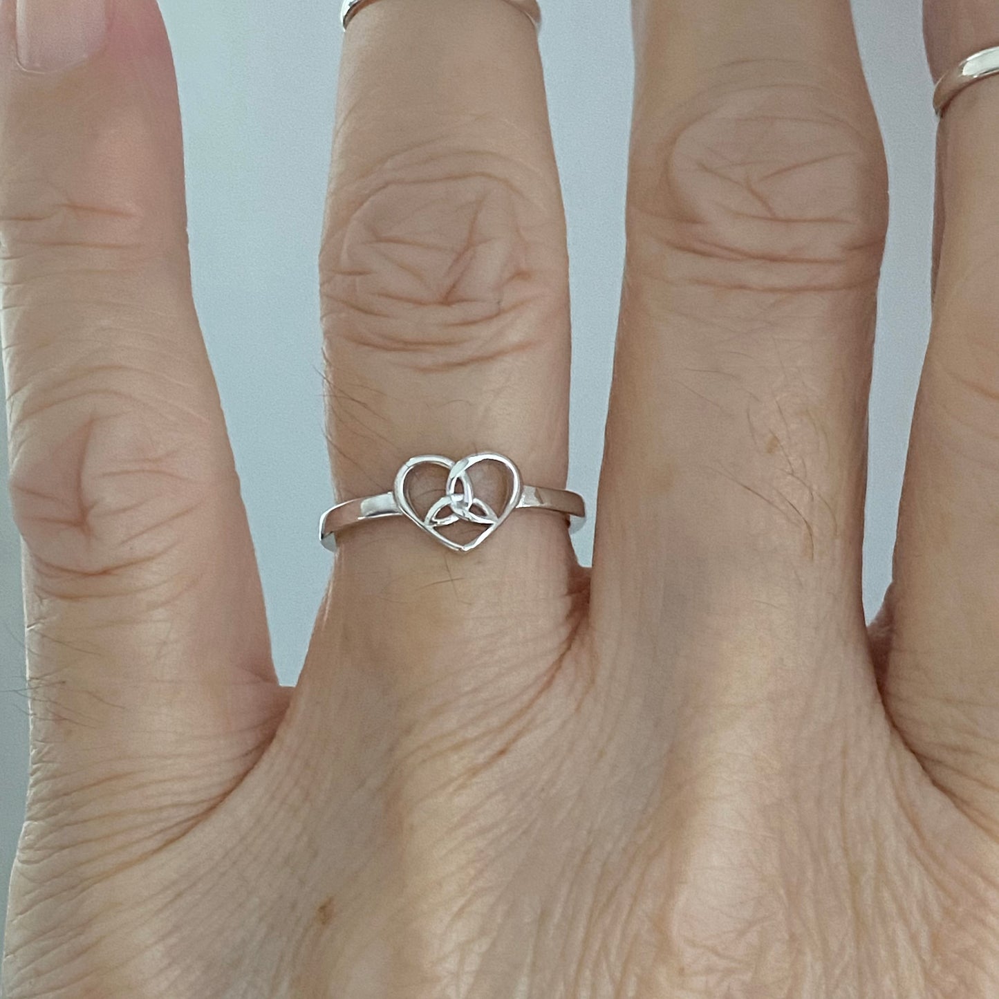 Sterling Silver Small Triquetra Heart Ring, Minimalist Trinity Celtic Rings