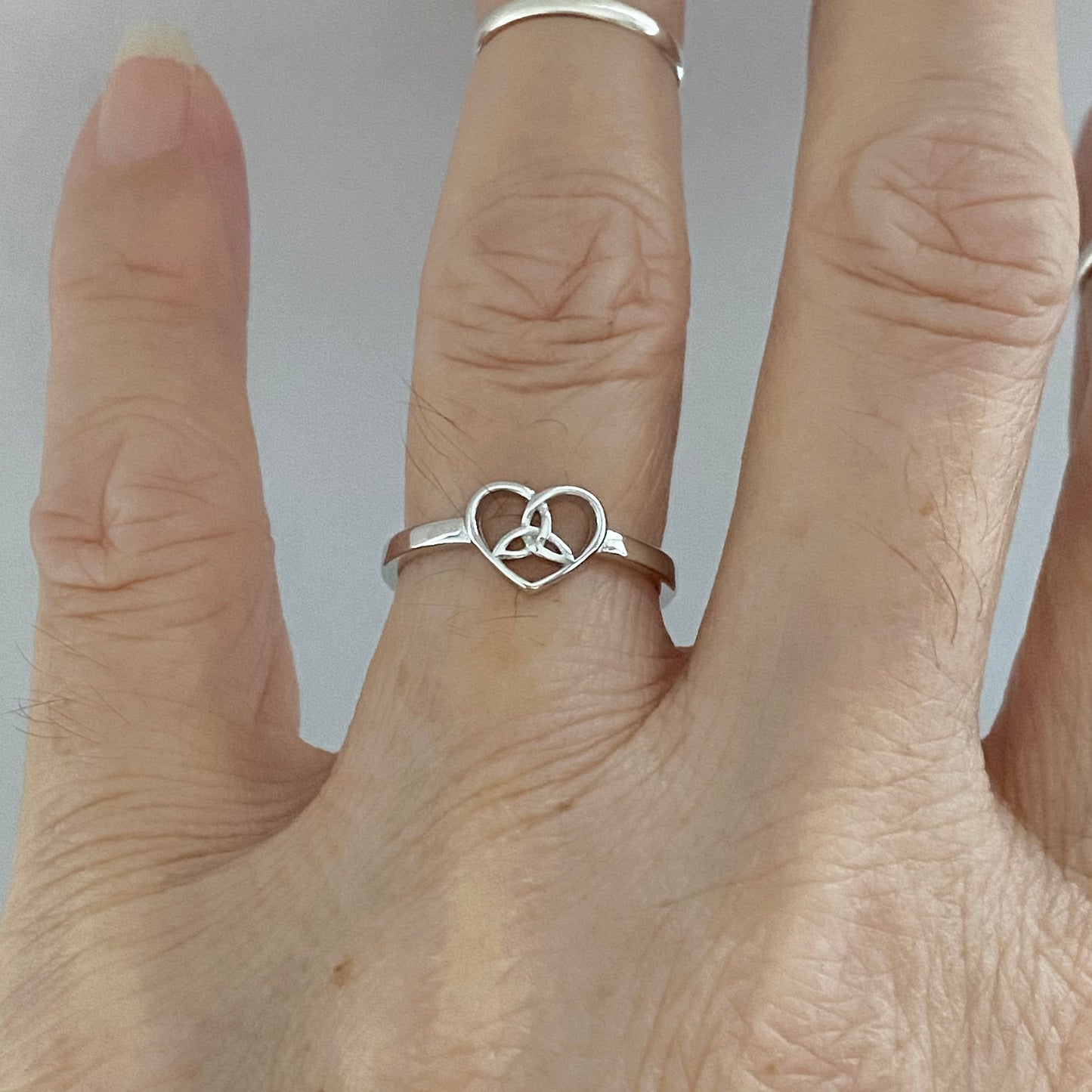 Sterling Silver Small Triquetra Heart Ring, Minimalist Trinity Celtic Rings