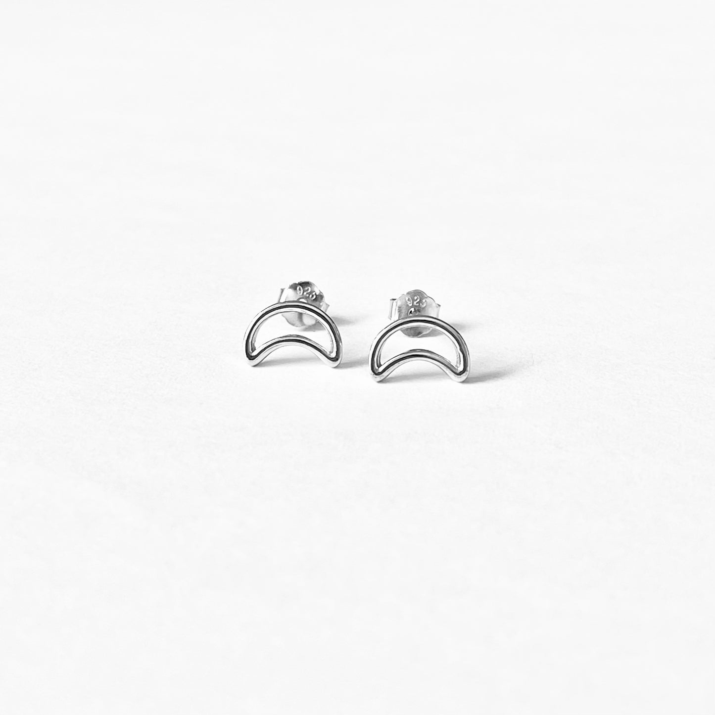 Sterling Silver Small Open Crescent Moon Earring, Celestial Stud Silver Earrings