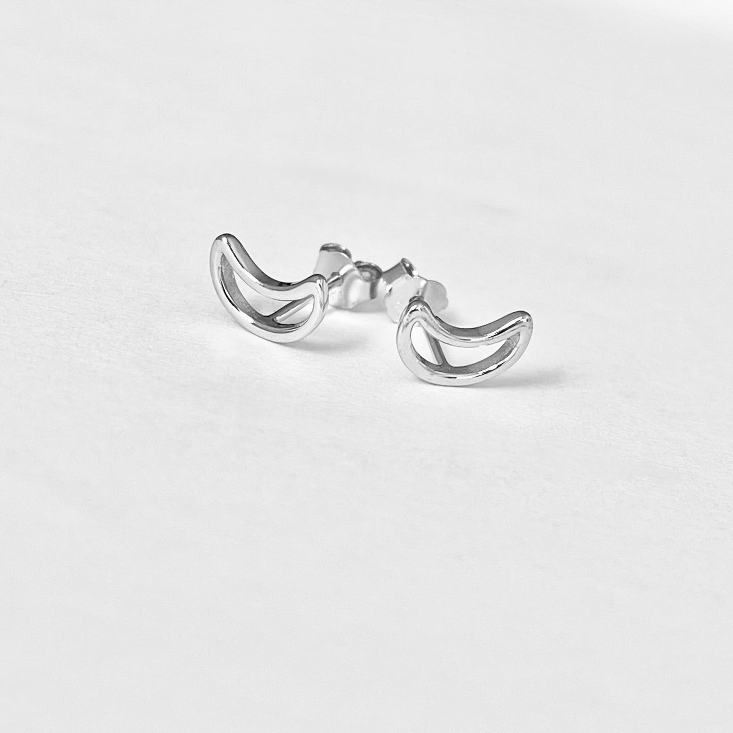 Sterling Silver Small Open Crescent Moon Earring, Celestial Stud Silver Earrings