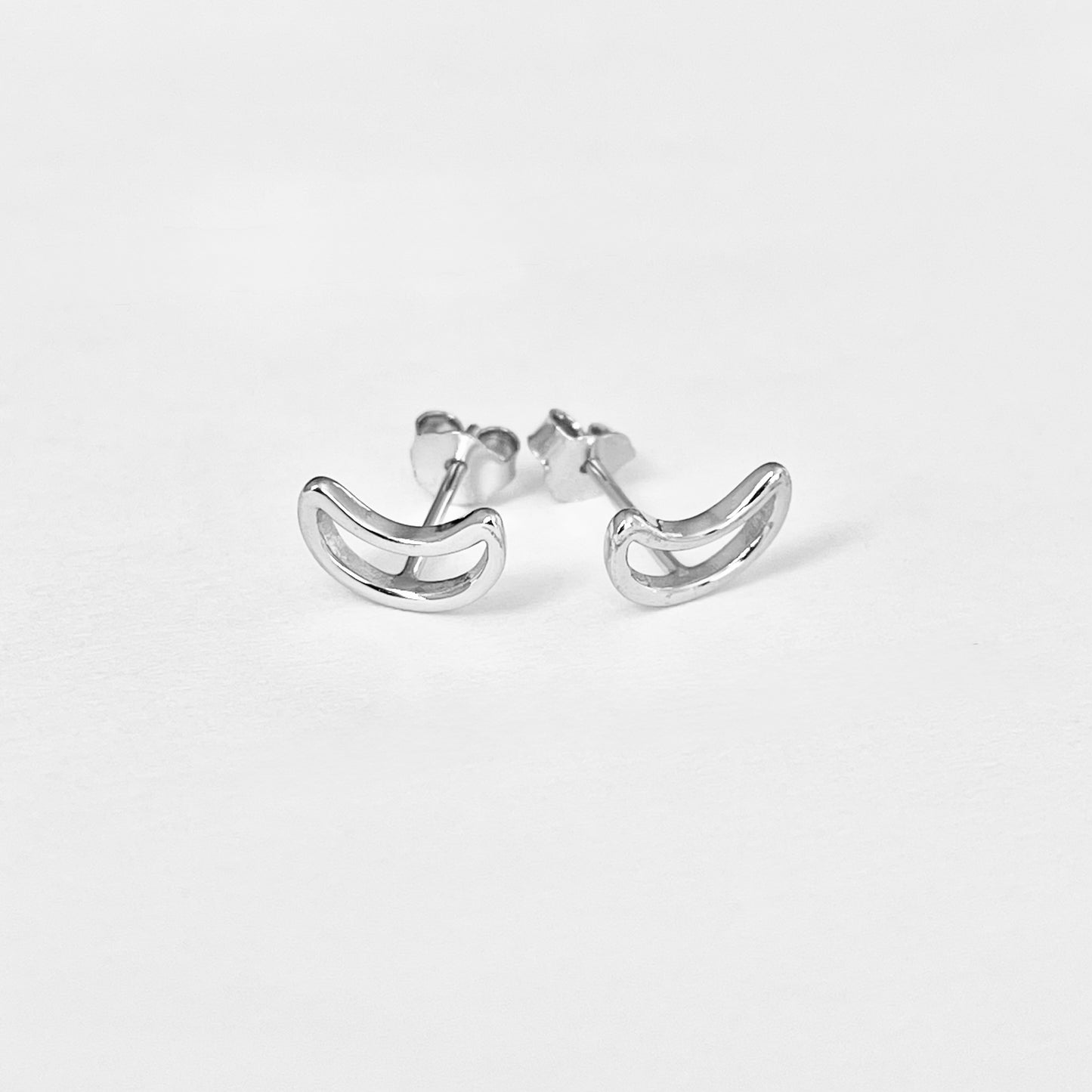 Sterling Silver Small Open Crescent Moon Earring, Celestial Stud Silver Earrings