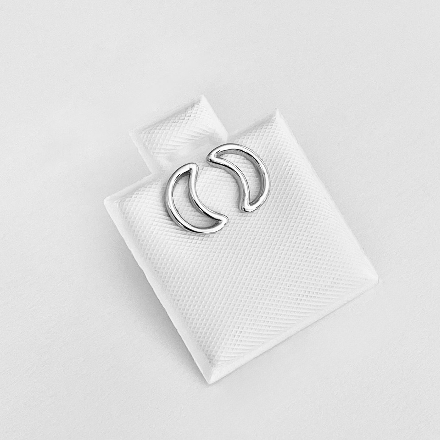 Sterling Silver Small Open Crescent Moon Earring, Celestial Stud Silver Earrings