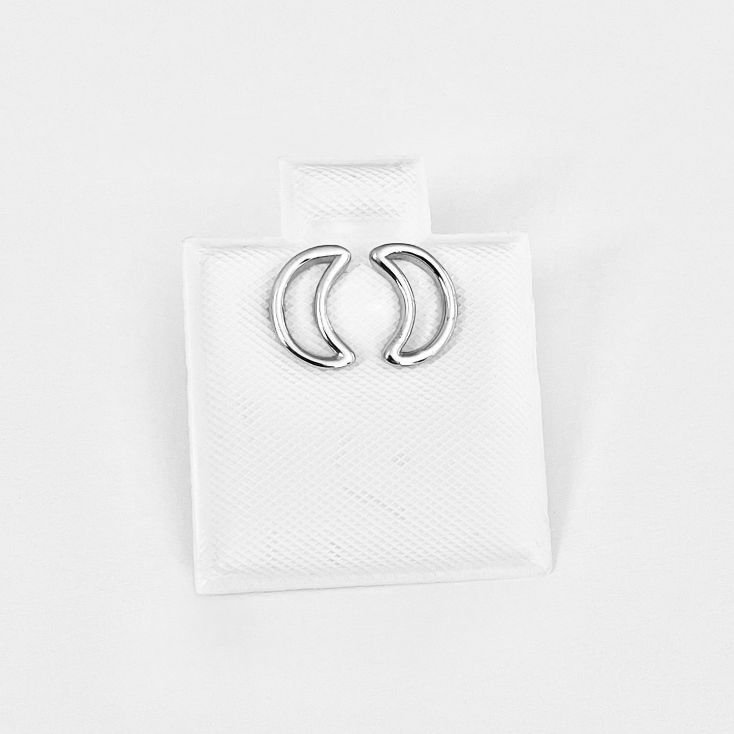 Sterling Silver Small Open Crescent Moon Earring, Celestial Stud Silver Earrings