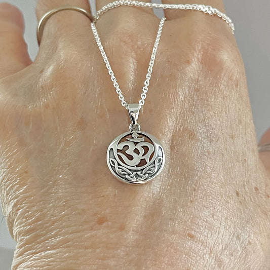 Sterling Silver Small Celtic OM Necklace, Yoga Chains, Religious Silver Necklaces