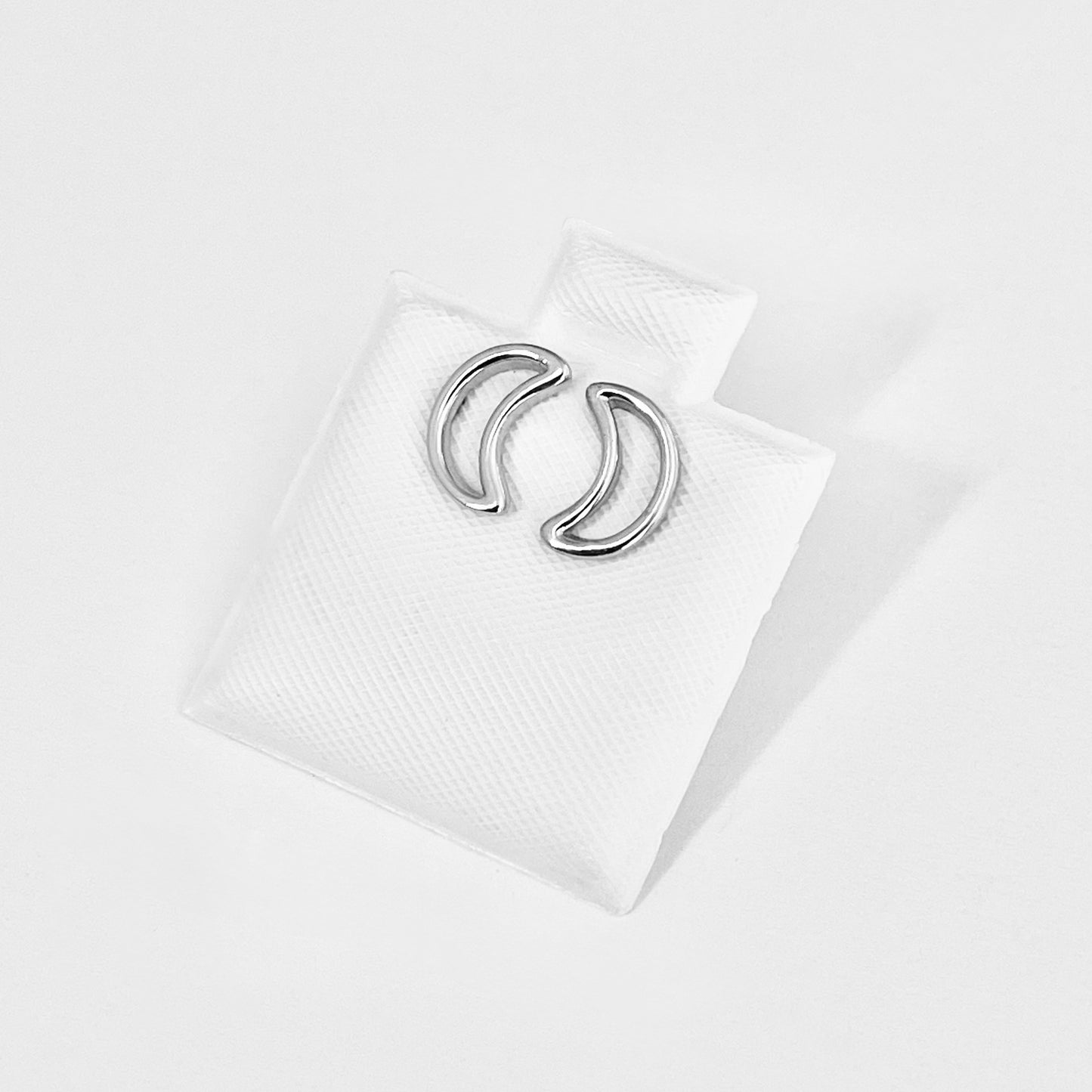 Sterling Silver Small Open Crescent Moon Earring, Celestial Stud Silver Earrings