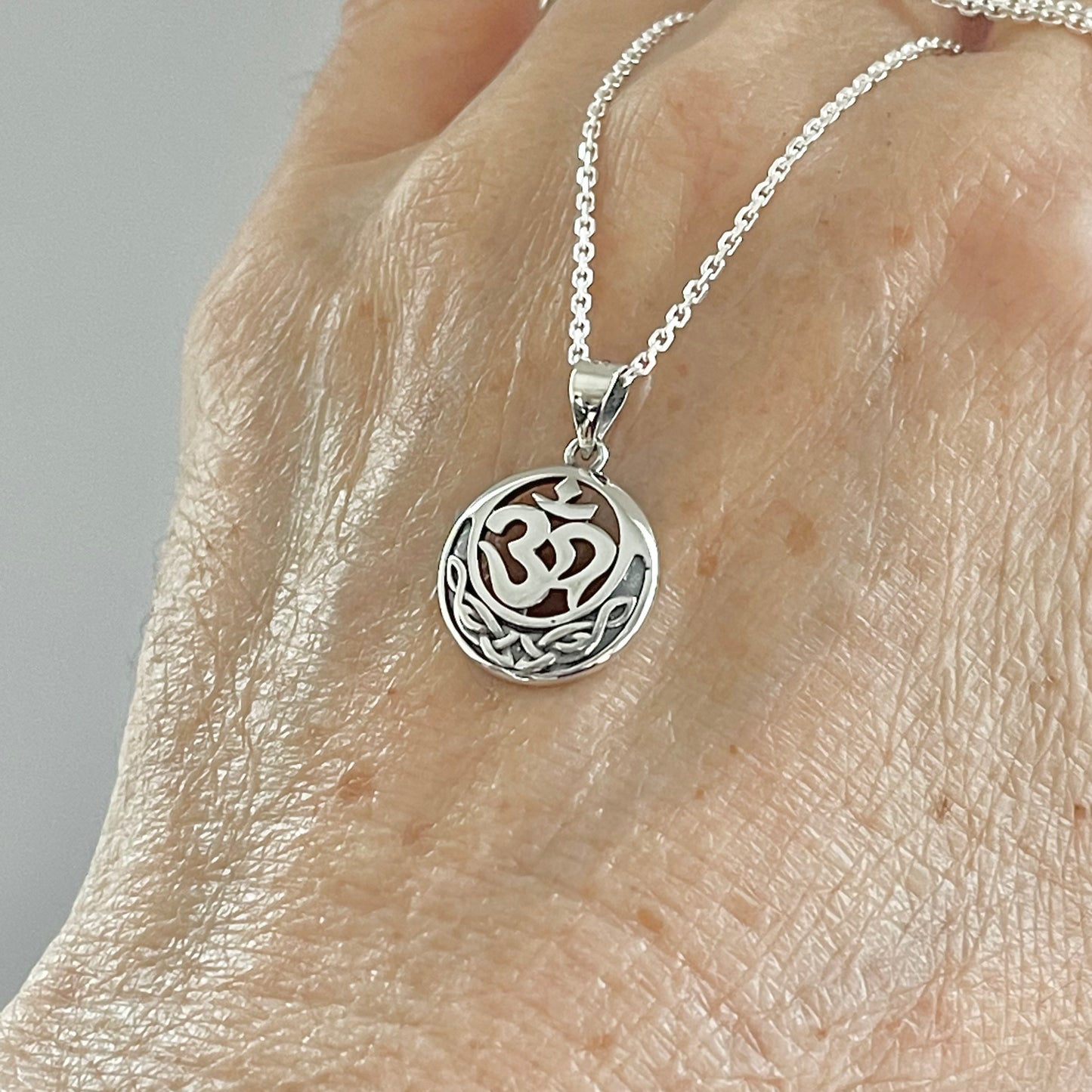 Sterling Silver Small Celtic OM Necklace, Yoga Chains, Religious Silver Necklaces