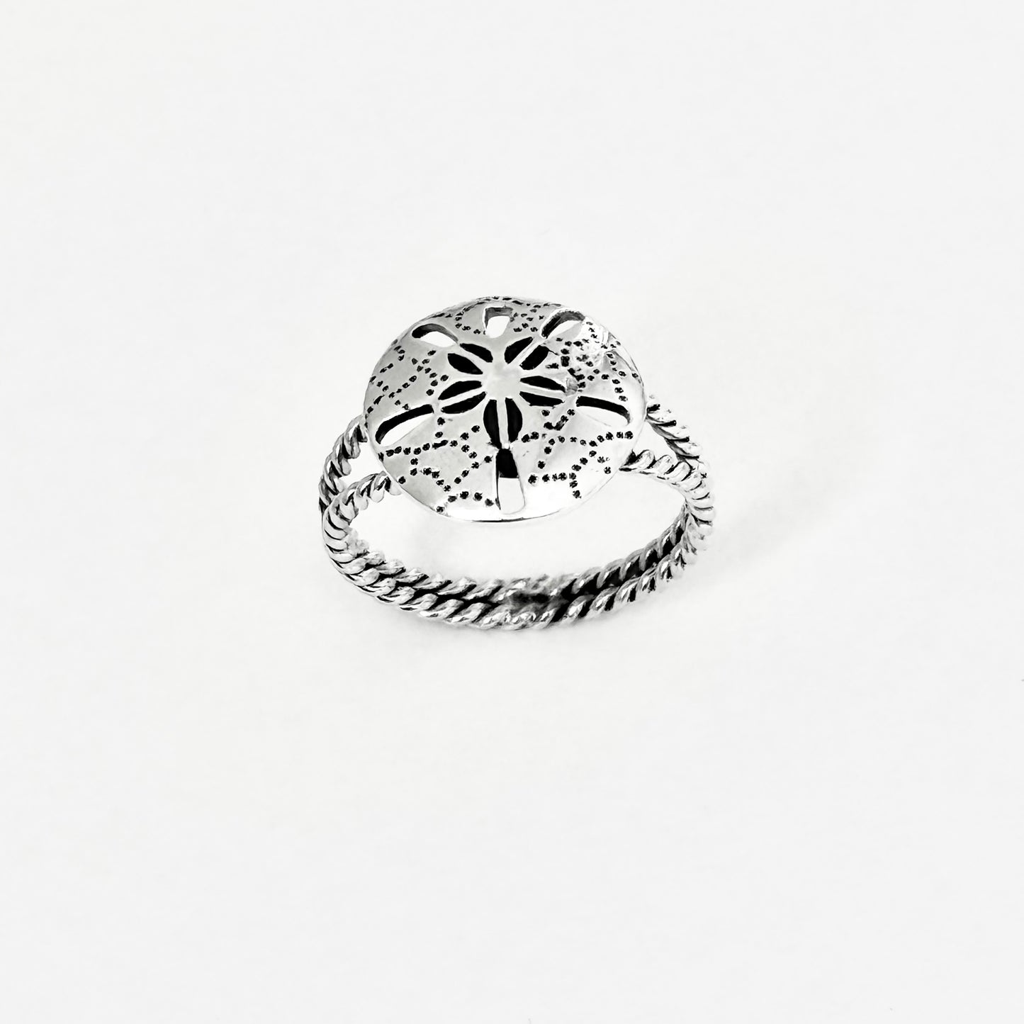 Sterling Silver Large Sand Dollar Ring with Rope Band, Star Ring, Silver Rings, Seashell, Ocean Shells