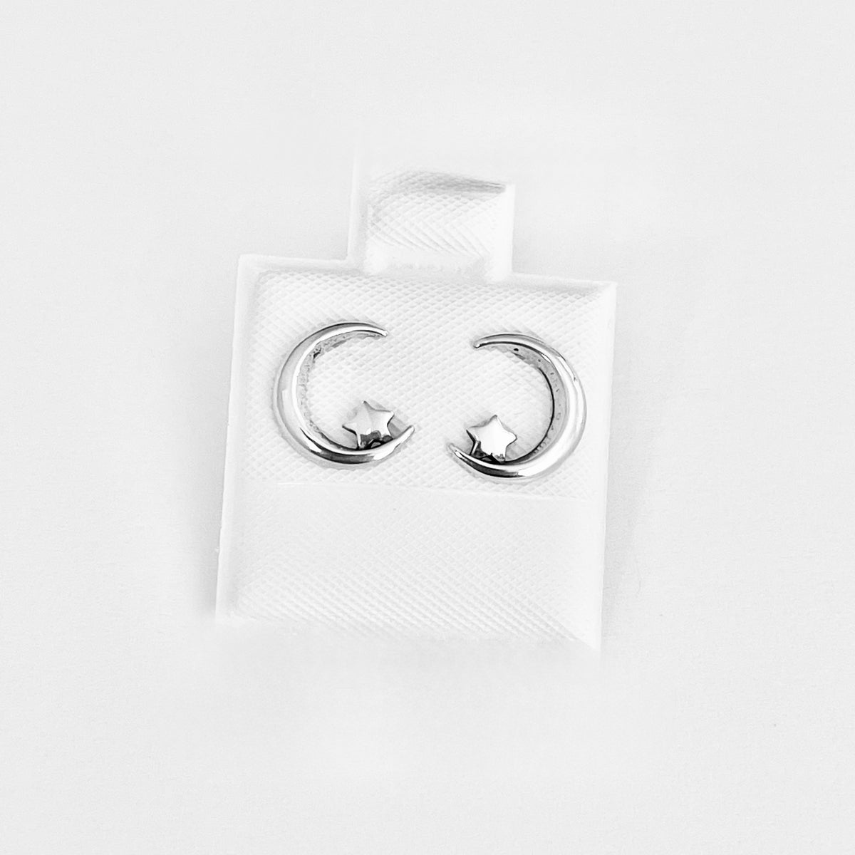 925 Sterling Silver Little Star on Crescent Moon Earring, Dainty Celestial Silver earring