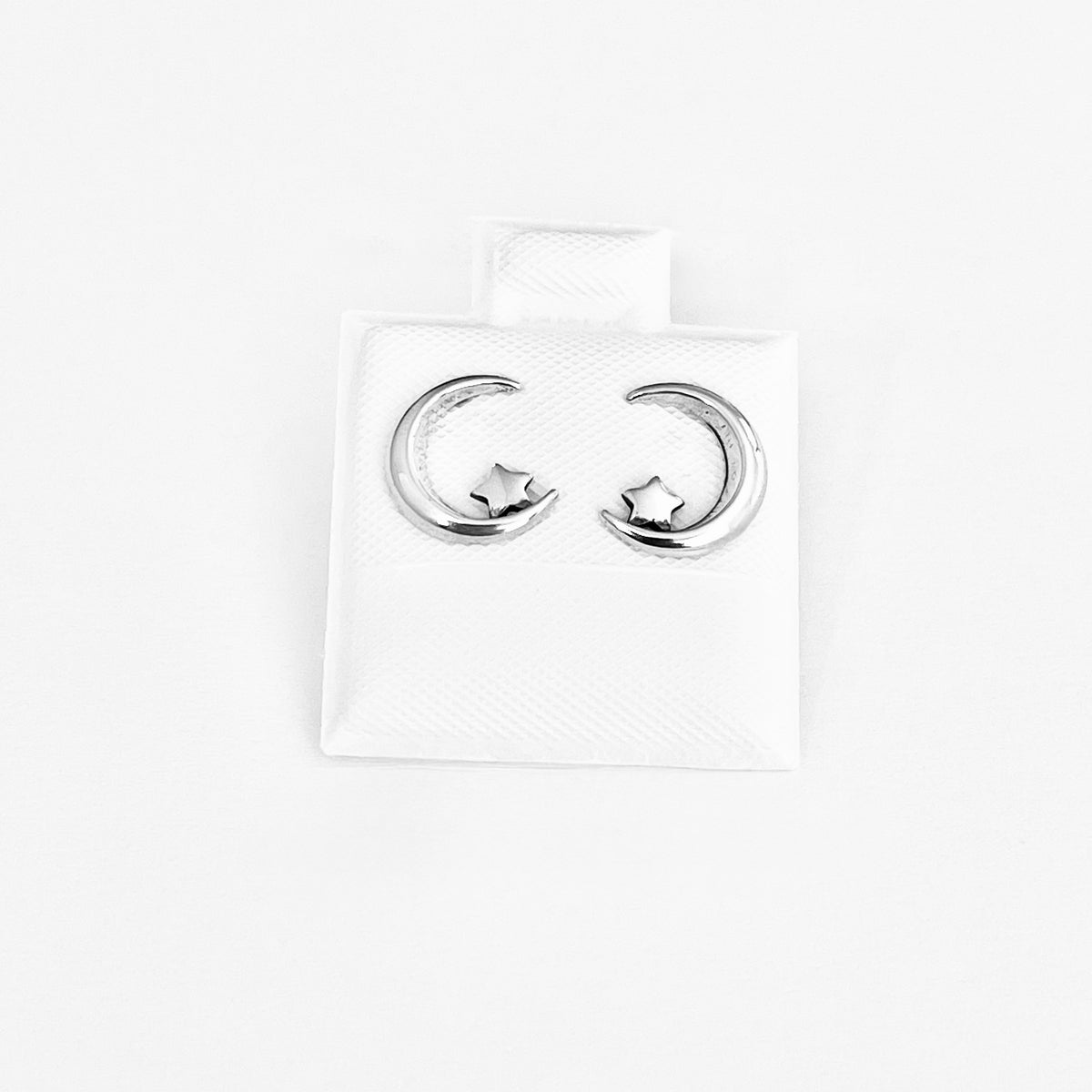 925 Sterling Silver Little Star on Crescent Moon Earring, Dainty Celestial Silver earring