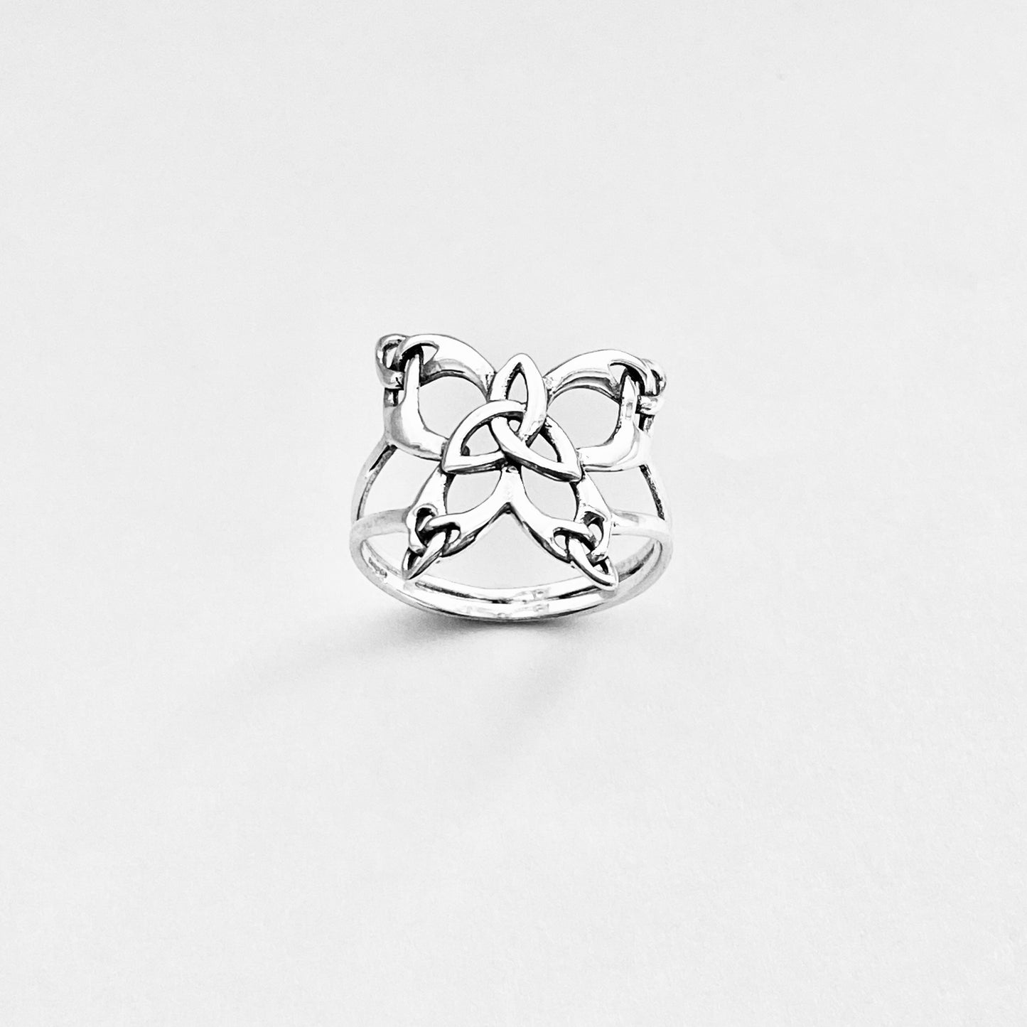 Sterling Silver Thin Delicate Statement Triquetra Butterfly Ring, Trinity Knot Rings, Celtic Bug Jewelry