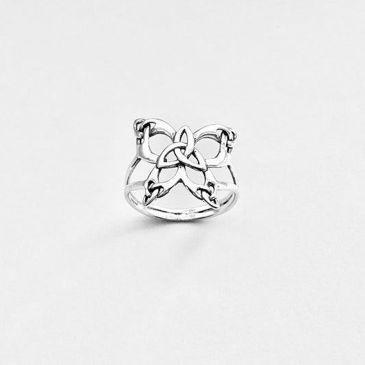 Sterling Silver Thin Delicate Statement Triquetra Butterfly Ring, Trinity Knot Rings, Celtic Bug Jewelry