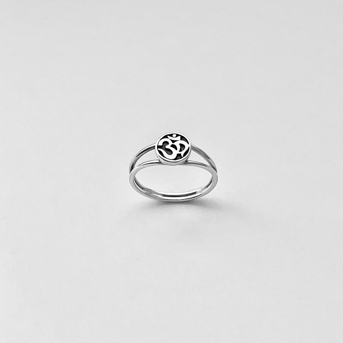 925 Sterling Silver Small OM Ring on Double Thin Band  | Minimalist Yoga Silver Rings