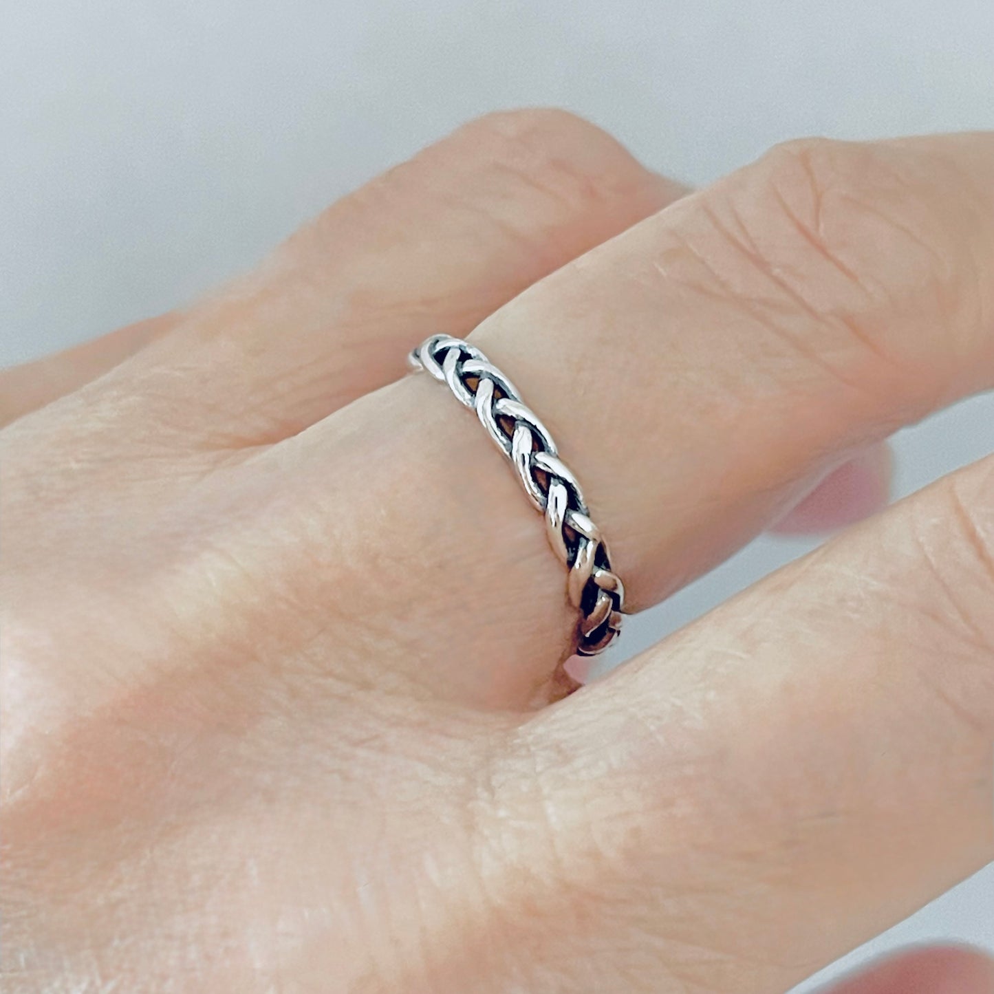 Sterling Silver Small Eternity Braid Ring, Dainty Stackable Band, Twisted Rings