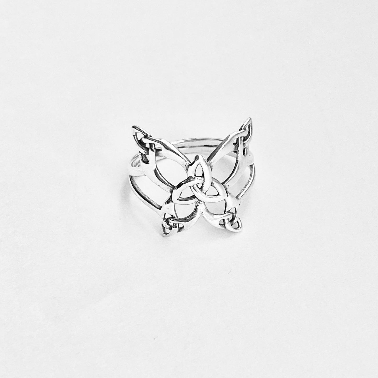 Sterling Silver Thin Delicate Statement Triquetra Butterfly Ring, Trinity Knot Rings, Celtic Bug Jewelry