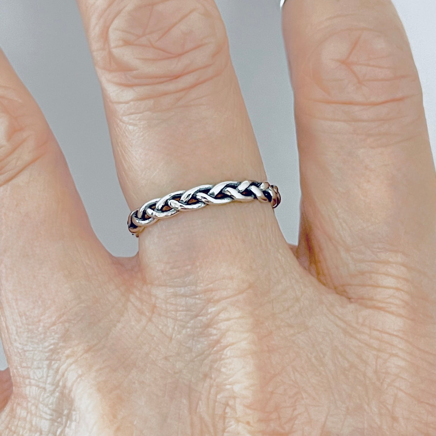 Sterling Silver Small Eternity Braid Ring, Dainty Stackable Band, Twisted Rings