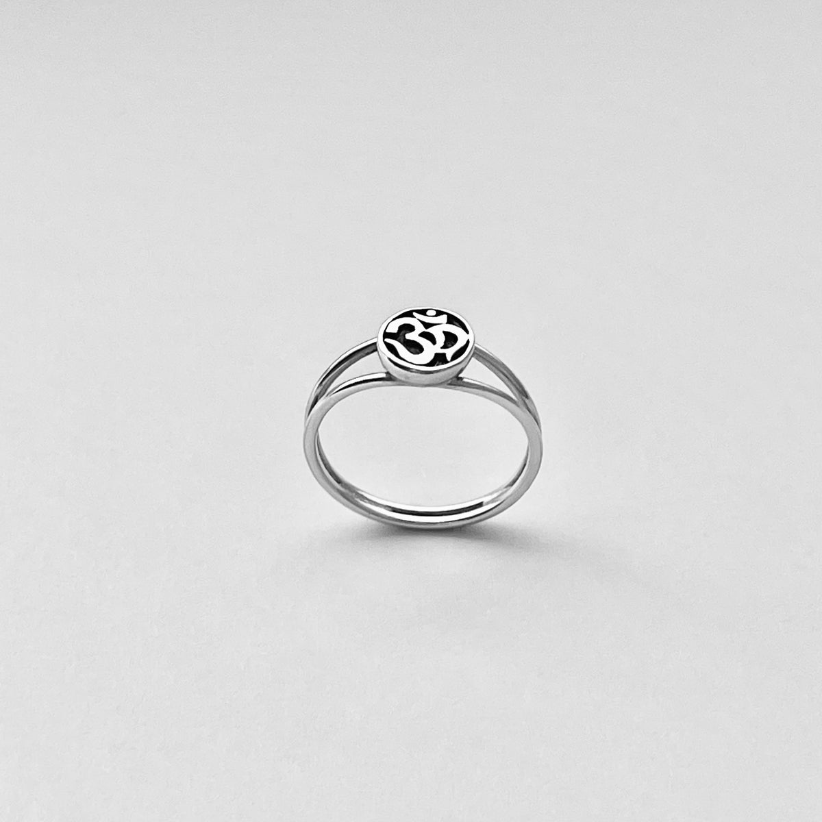 925 Sterling Silver Small OM Ring on Double Thin Band  | Minimalist Yoga Silver Rings