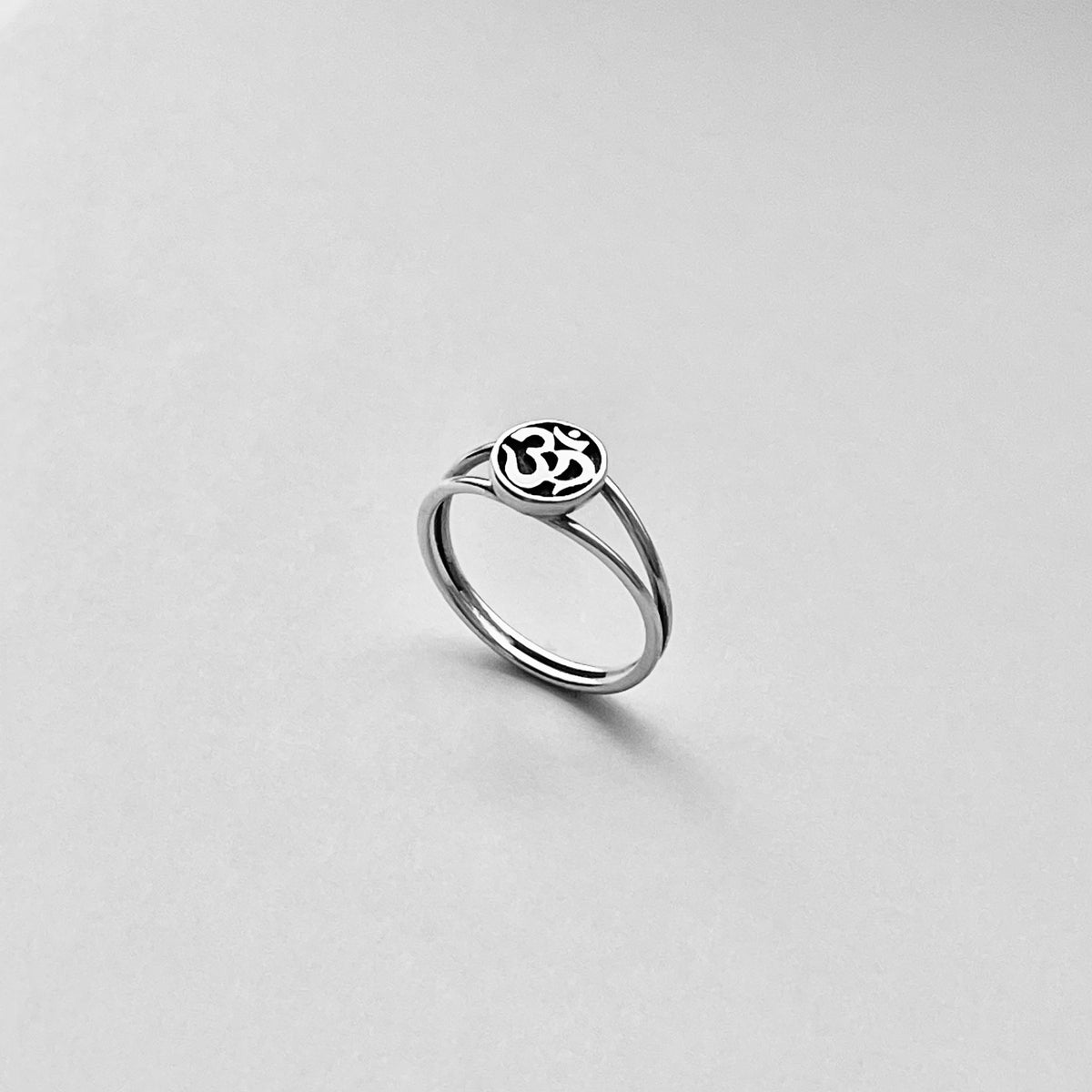 925 Sterling Silver Small OM Ring on Double Thin Band  | Minimalist Yoga Silver Rings