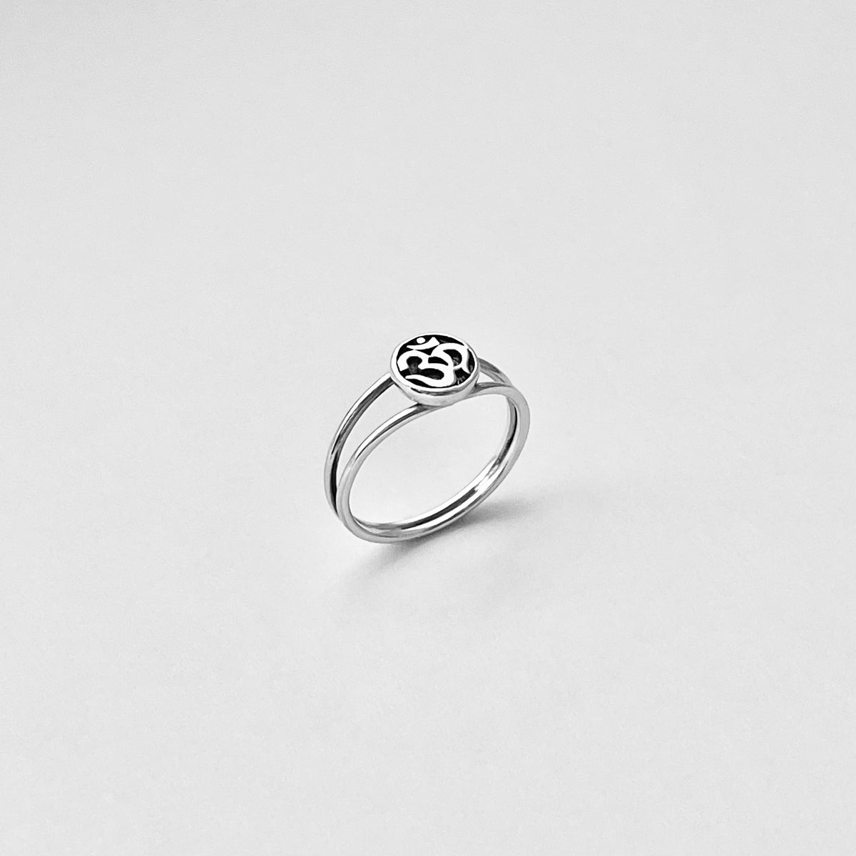 925 Sterling Silver Small OM Ring on Double Thin Band  | Minimalist Yoga Silver Rings