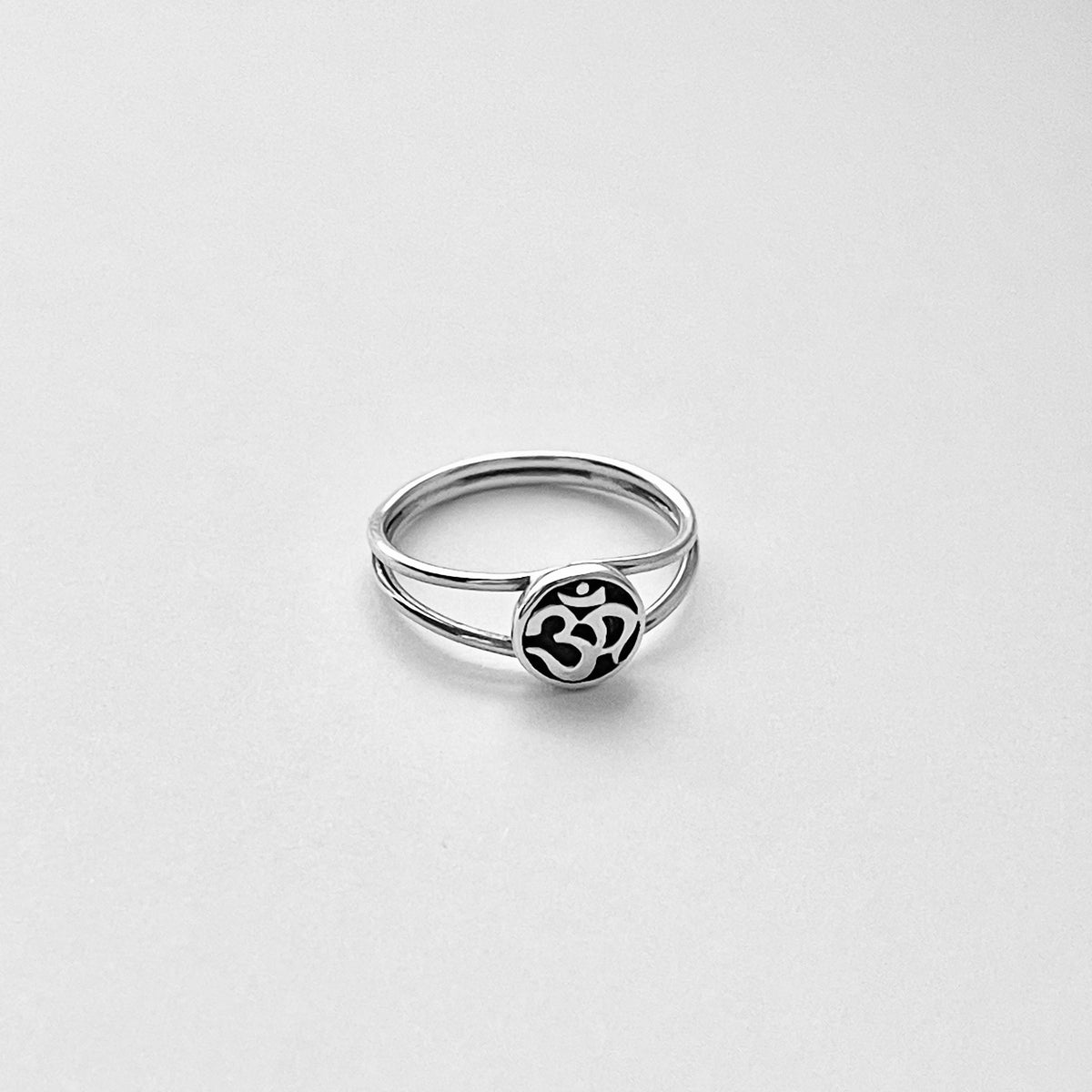 925 Sterling Silver Small OM Ring on Double Thin Band  | Minimalist Yoga Silver Rings