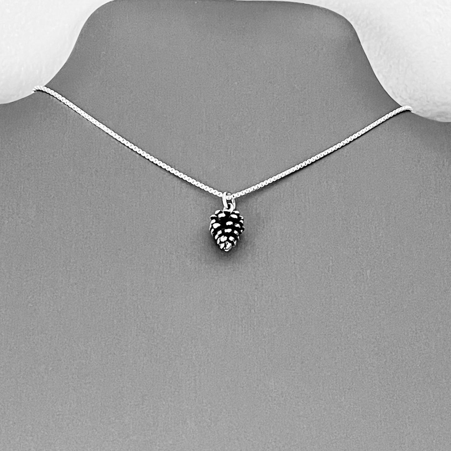 Sterling Silver Little Pinecone Necklace – Dainty Pine Tree Pendant Silver Chain