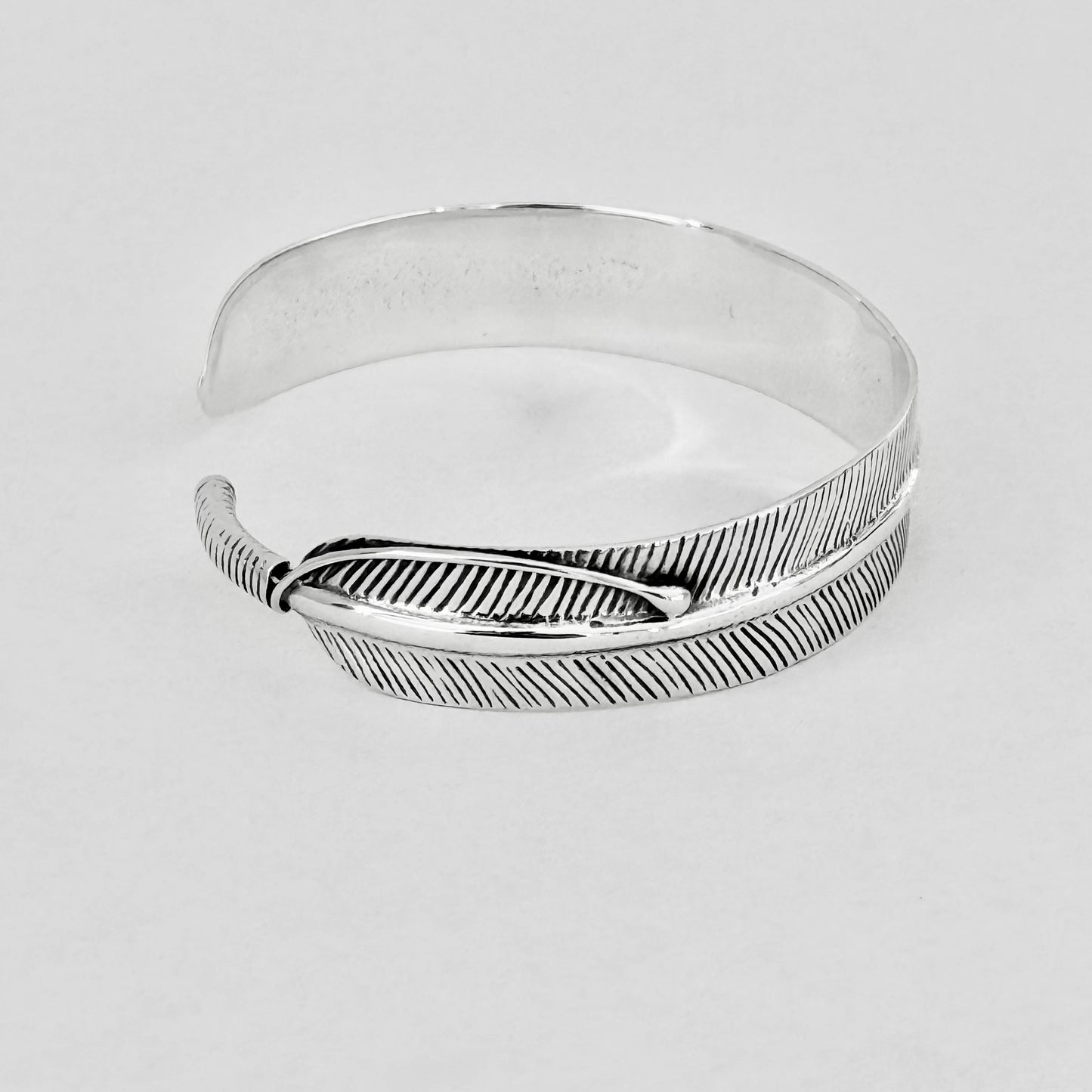 Sterling Silver Unisex Statement Western Feather Bangle – Spirit Bird Wing Boho Silver Bracelet