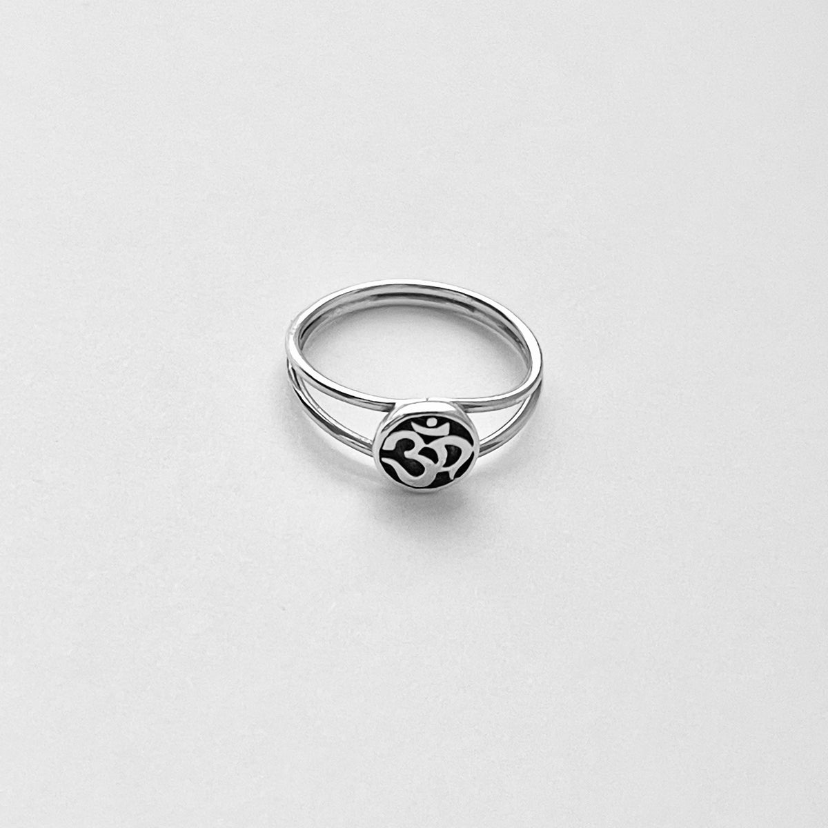 925 Sterling Silver Small OM Ring on Double Thin Band  | Minimalist Yoga Silver Rings