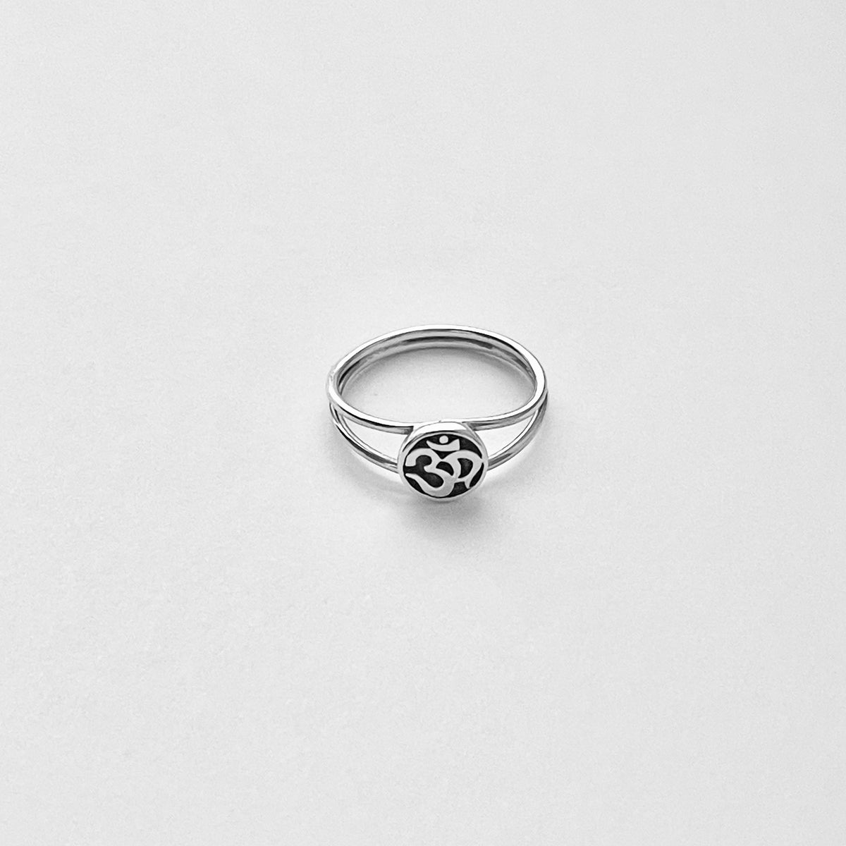 925 Sterling Silver Small OM Ring on Double Thin Band  | Minimalist Yoga Silver Rings