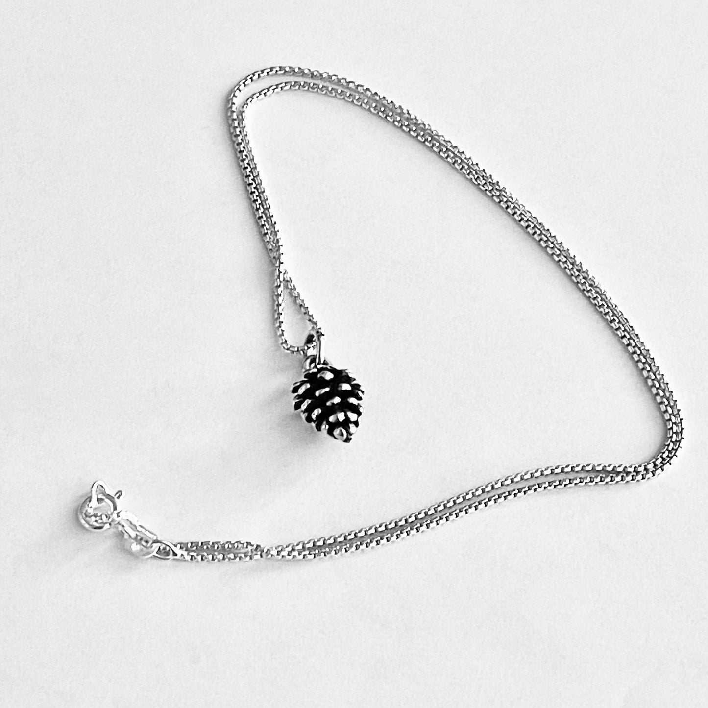 Sterling Silver Little Pinecone Necklace – Dainty Pine Tree Pendant Silver Chain