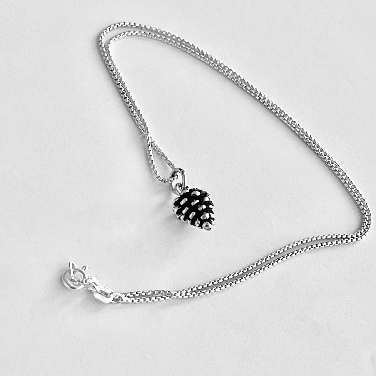 Sterling Silver Little Pinecone Necklace – Dainty Pine Tree Pendant Silver Chain