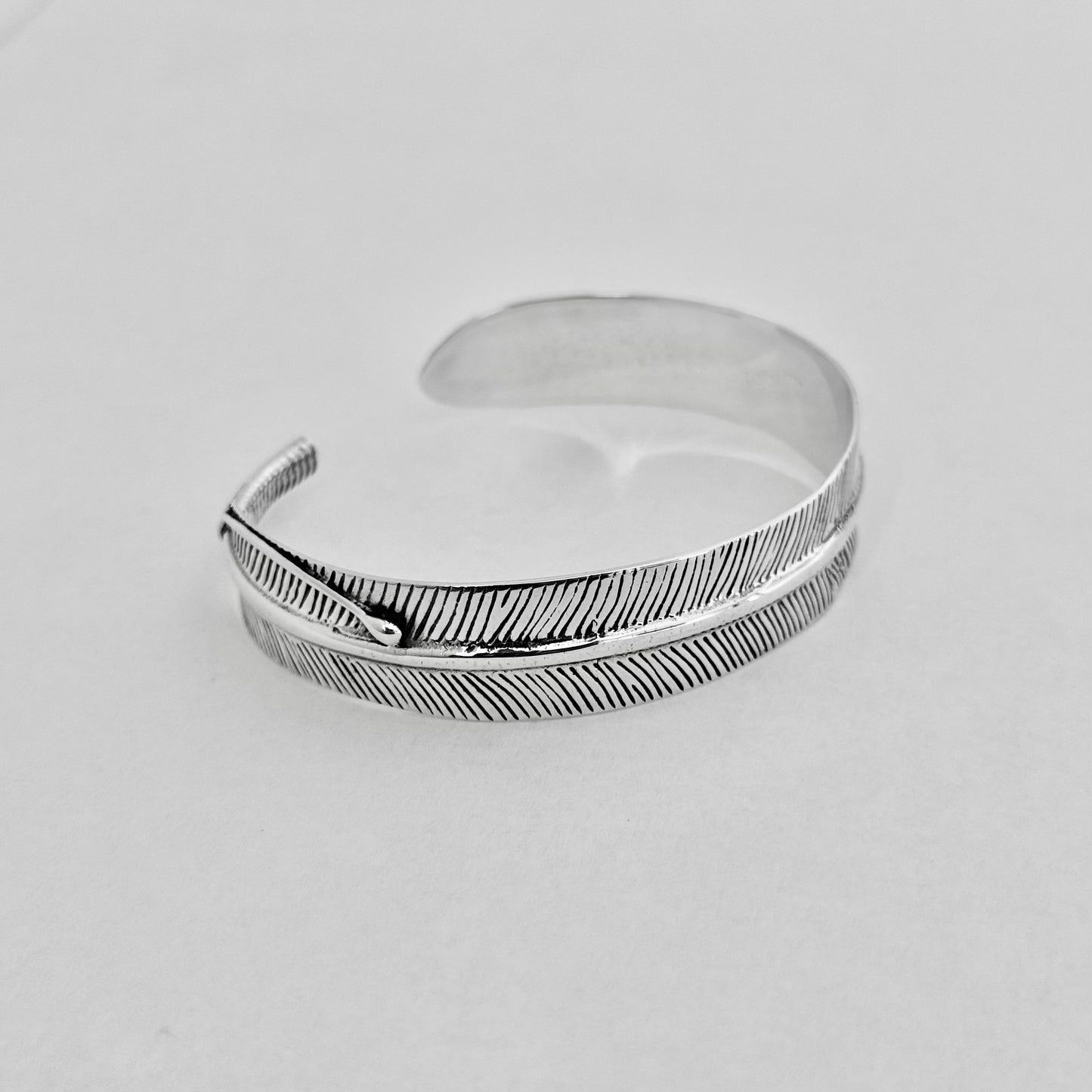 Sterling Silver Unisex Statement Western Feather Bangle – Spirit Bird Wing Boho Silver Bracelet