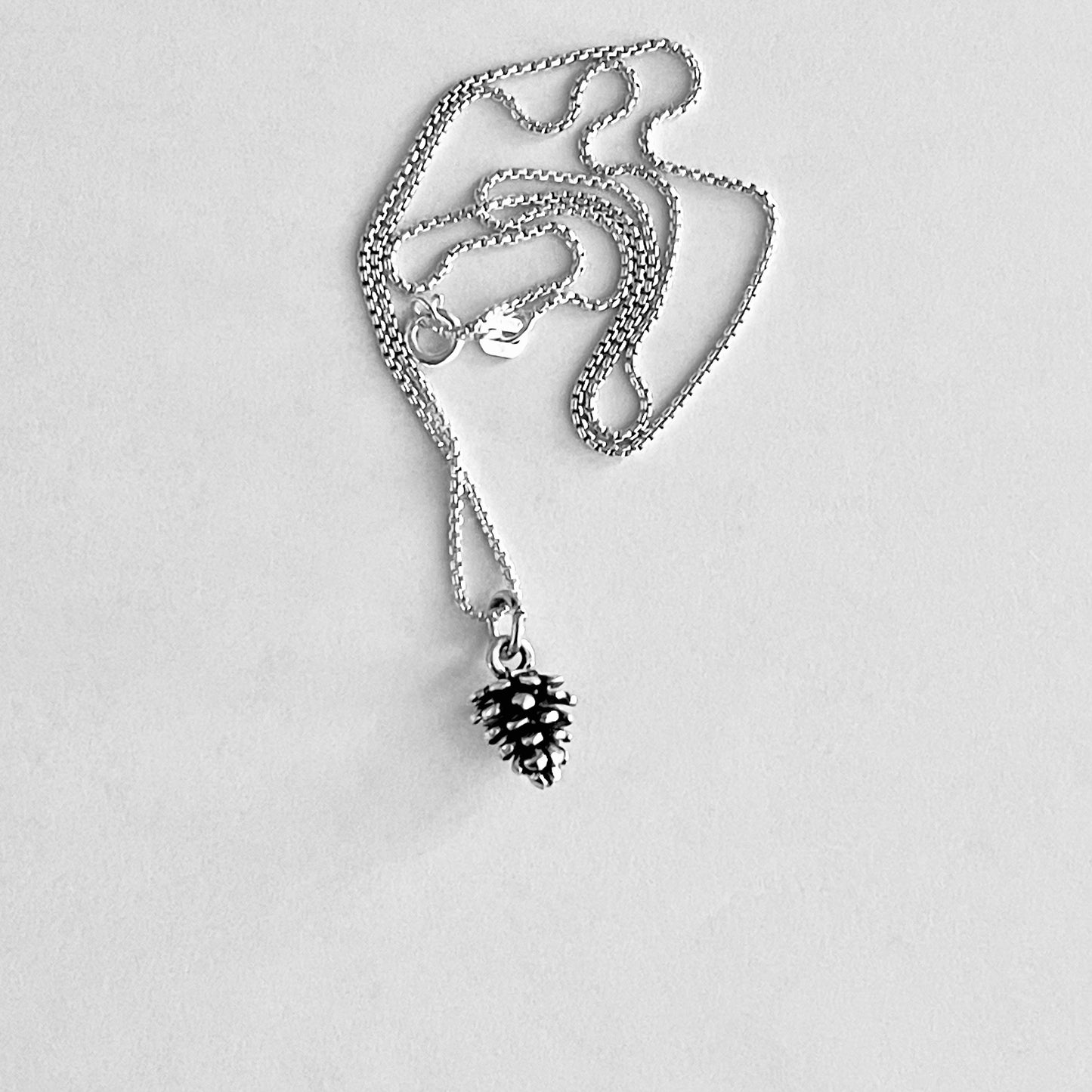 Sterling Silver Little Pinecone Necklace – Dainty Pine Tree Pendant Silver Chain