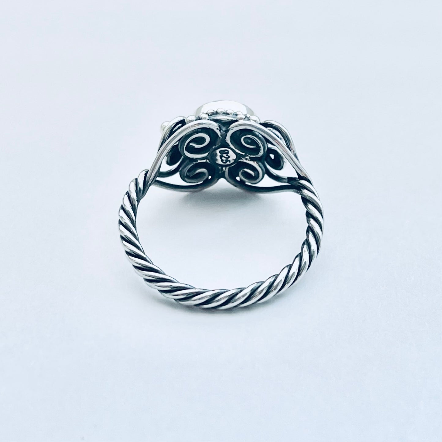 925 Sterling Silver Swirl Hearts and Genuine Turquoise Ring with Rope Band | Victorian Style Stone Silver Rings