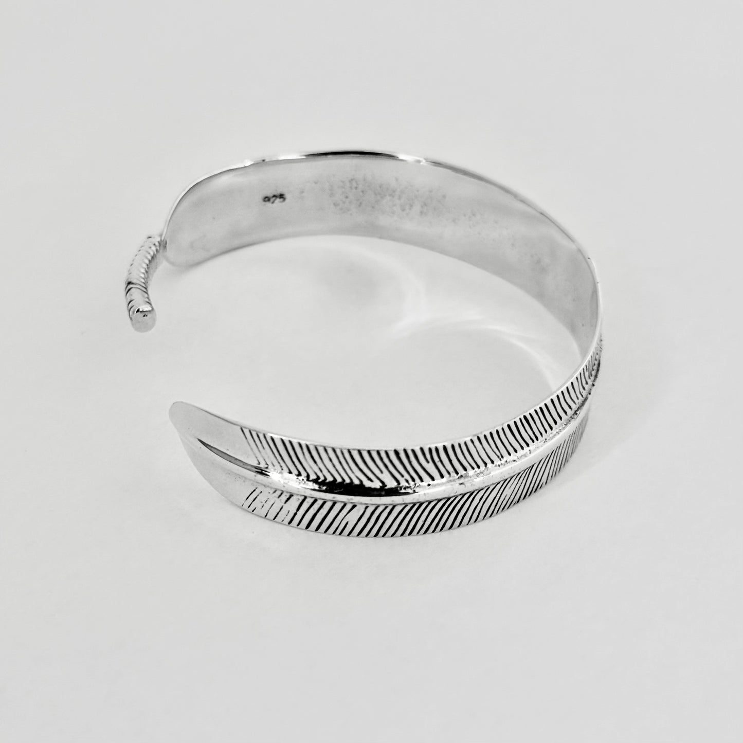 Sterling Silver Unisex Statement Western Feather Bangle – Spirit Bird Wing Boho Silver Bracelet