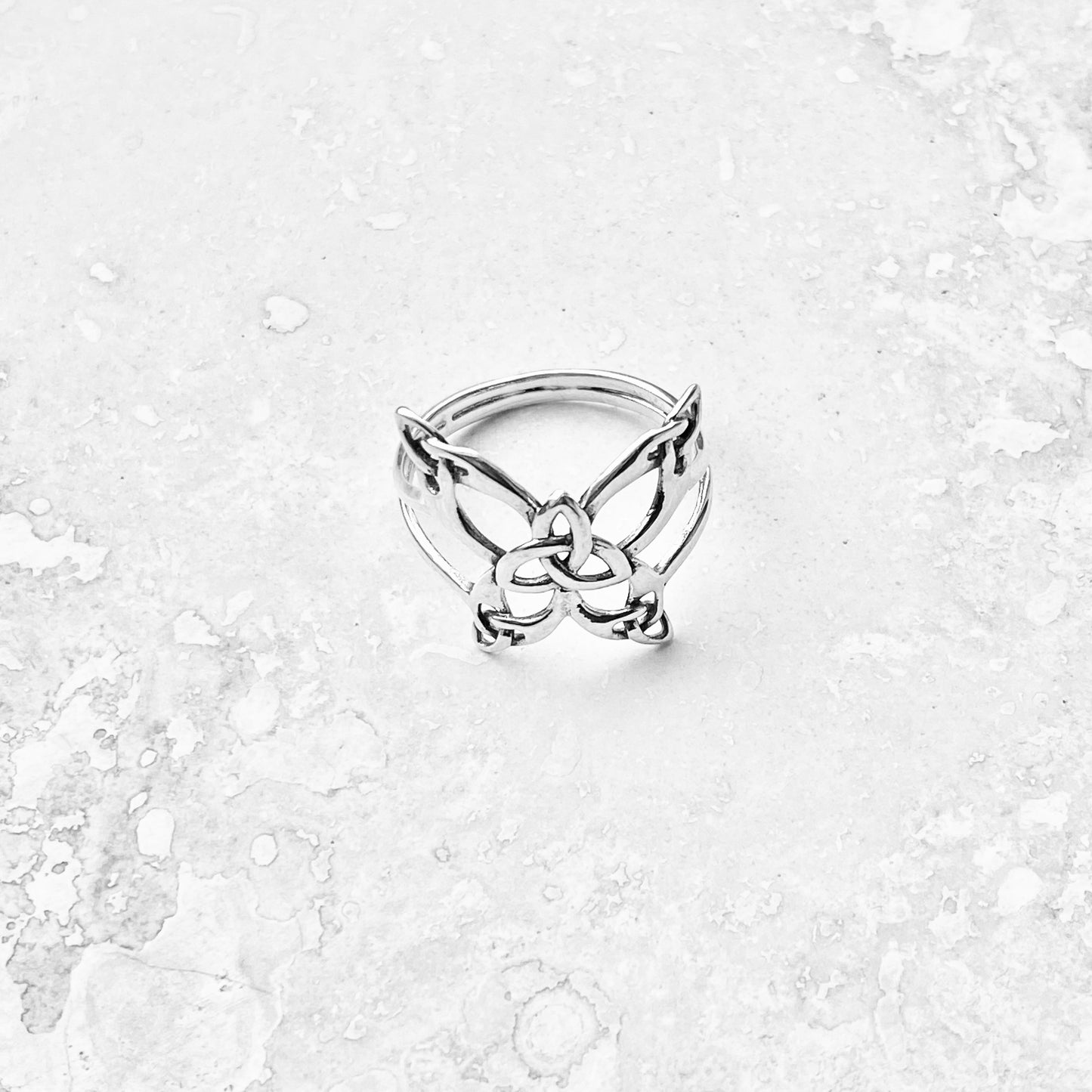 Sterling Silver Thin Delicate Statement Triquetra Butterfly Ring, Trinity Knot Rings, Celtic Bug Jewelry