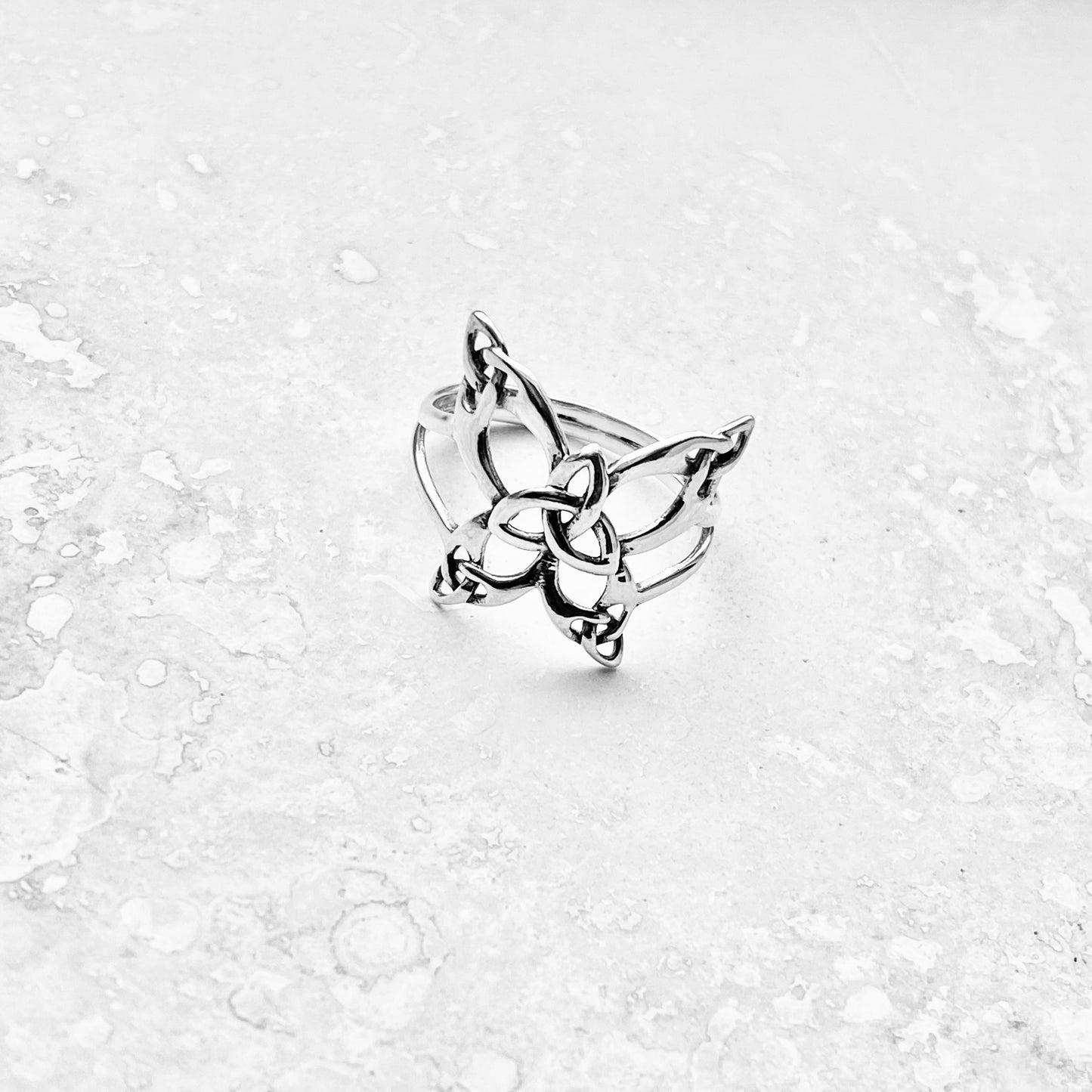 Sterling Silver Thin Delicate Statement Triquetra Butterfly Ring, Trinity Knot Rings, Celtic Bug Jewelry
