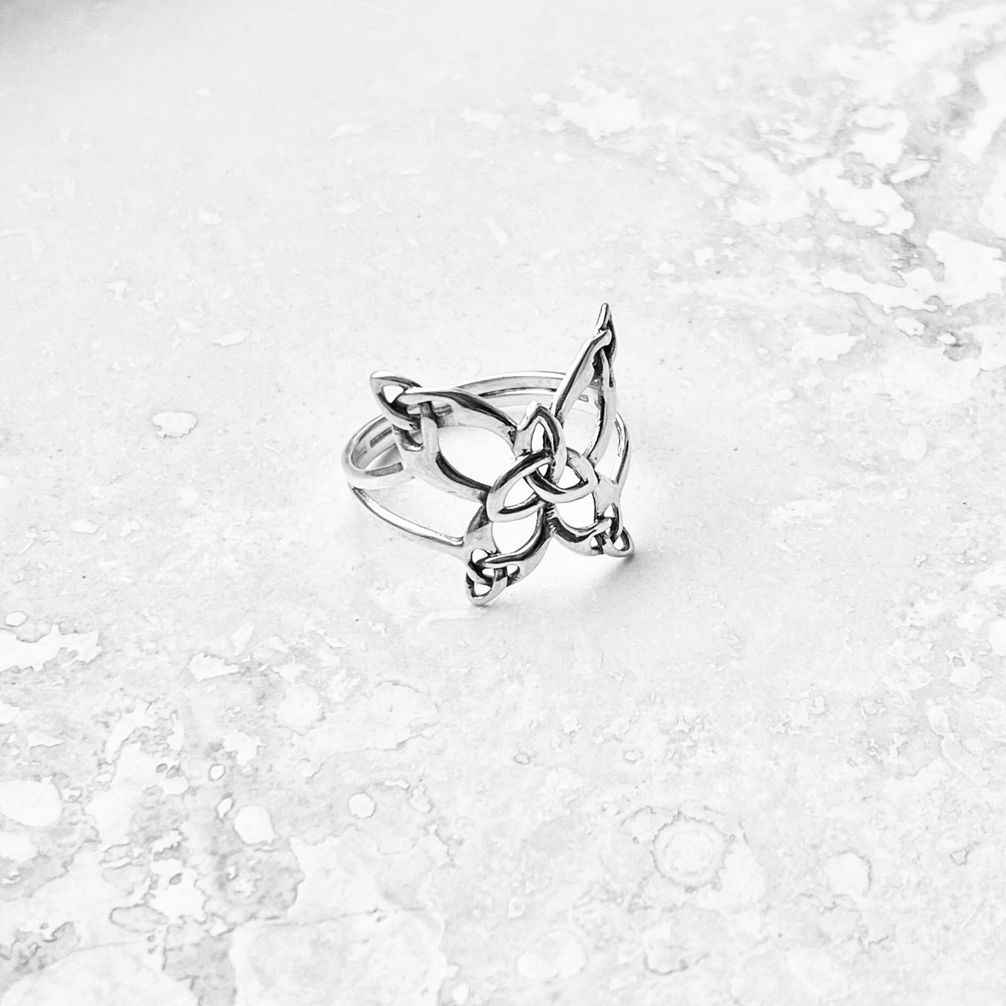 Sterling Silver Thin Delicate Statement Triquetra Butterfly Ring, Trinity Knot Rings, Celtic Bug Jewelry