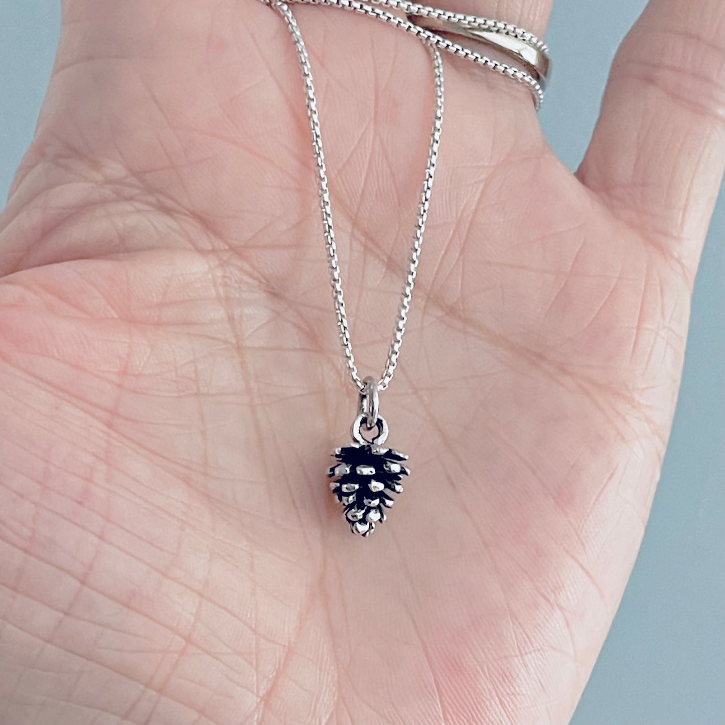 Sterling Silver Little Pinecone Necklace – Dainty Pine Tree Pendant Silver Chain