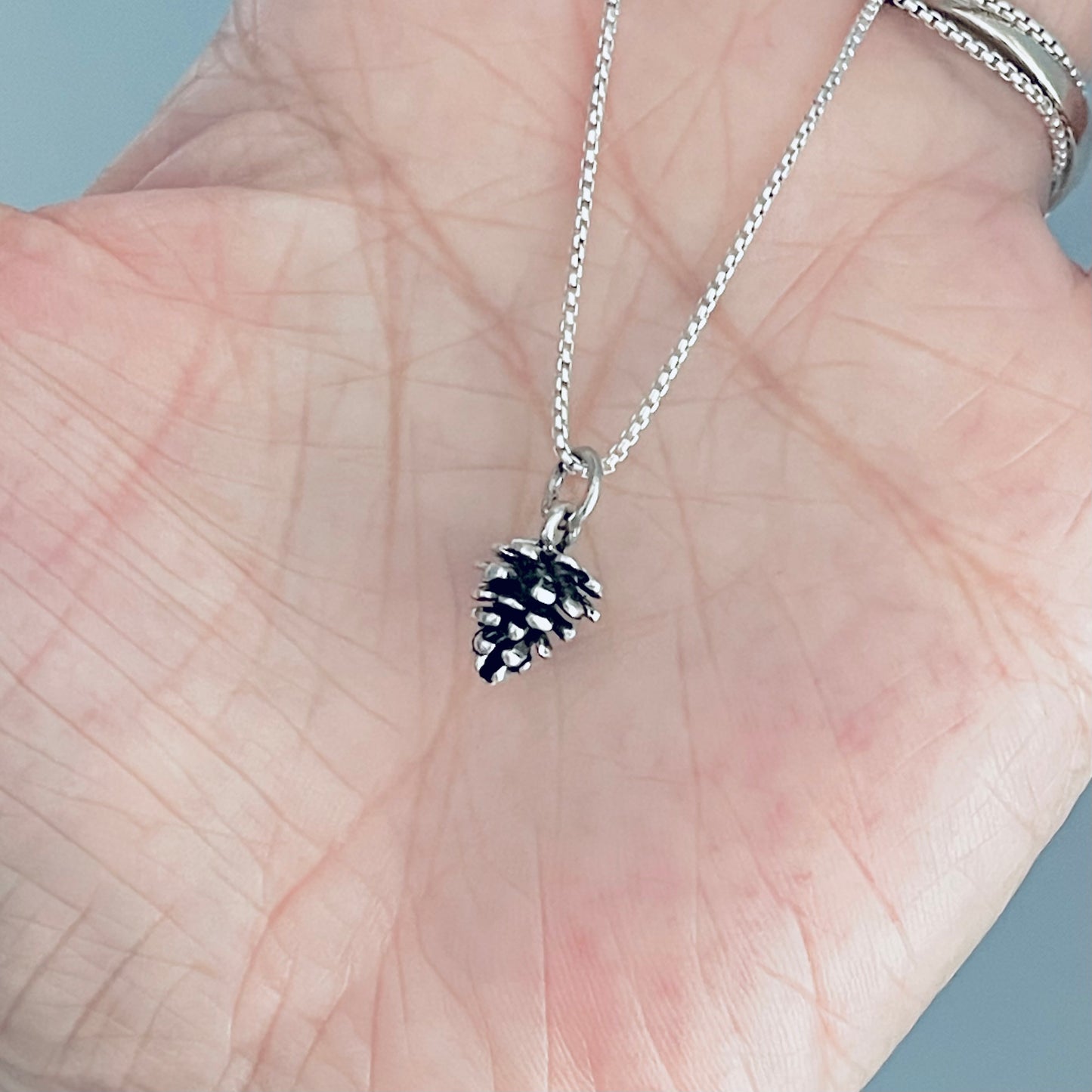 Sterling Silver Little Pinecone Necklace – Dainty Pine Tree Pendant Silver Chain