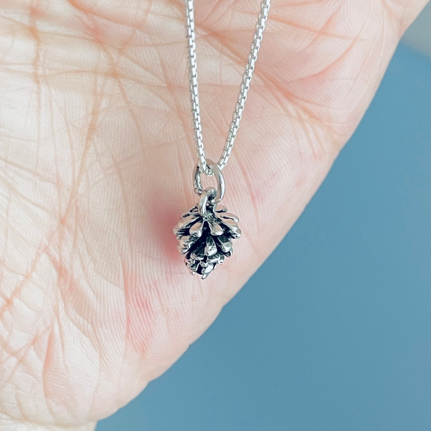 Sterling Silver Little Pinecone Necklace – Dainty Pine Tree Pendant Silver Chain