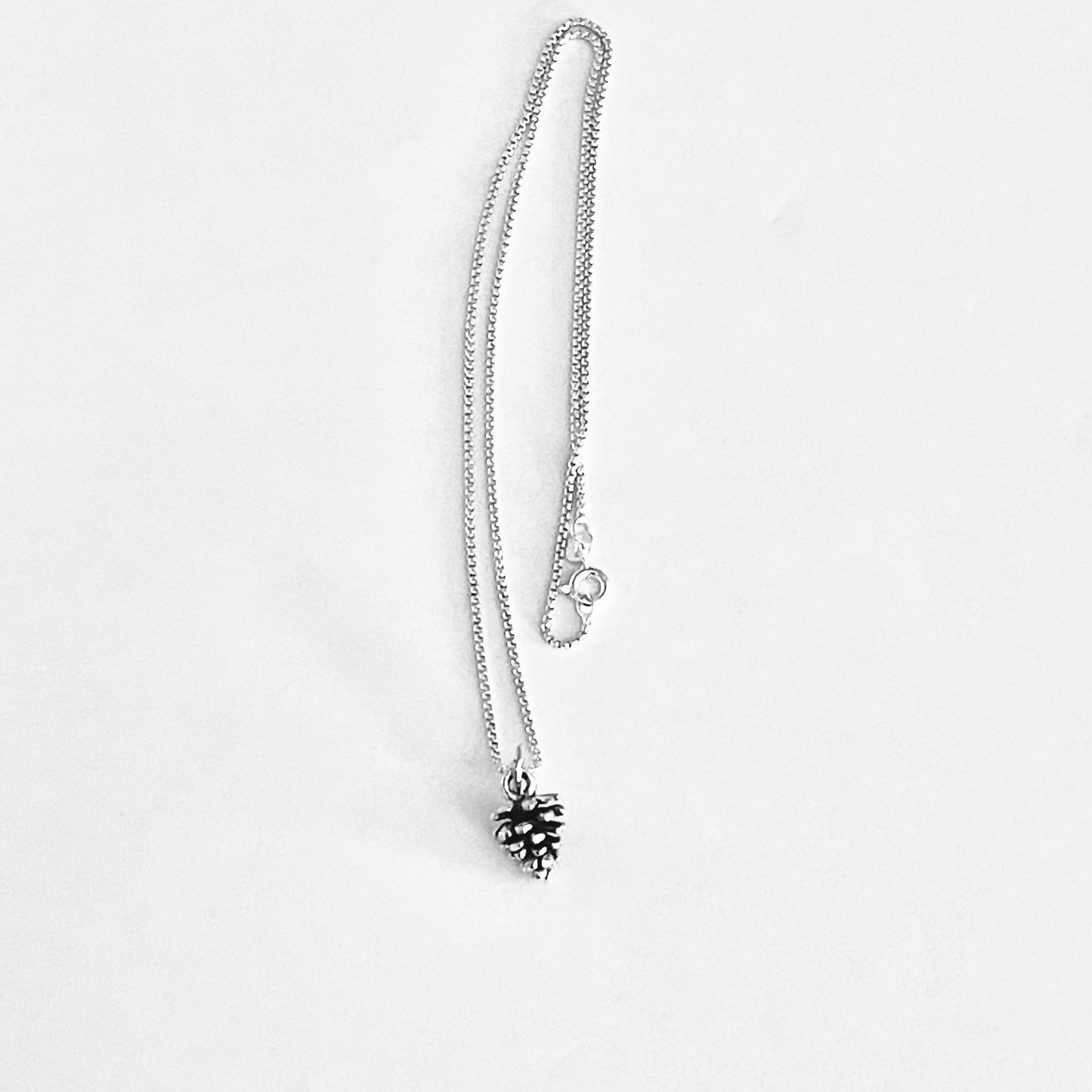 Sterling Silver Little Pinecone Necklace – Dainty Pine Tree Pendant Silver Chain